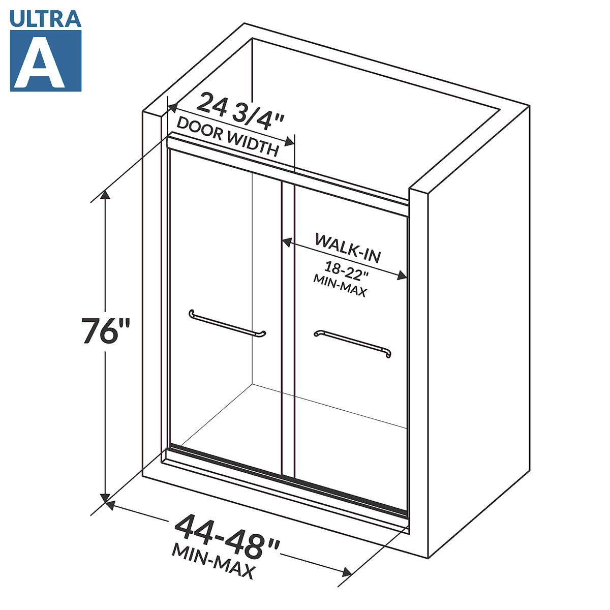 44-48 W x 76 H  Sliding Bypass Framed Shower Door ULTRA-A with Glass in Brushed Nickel - Image 4