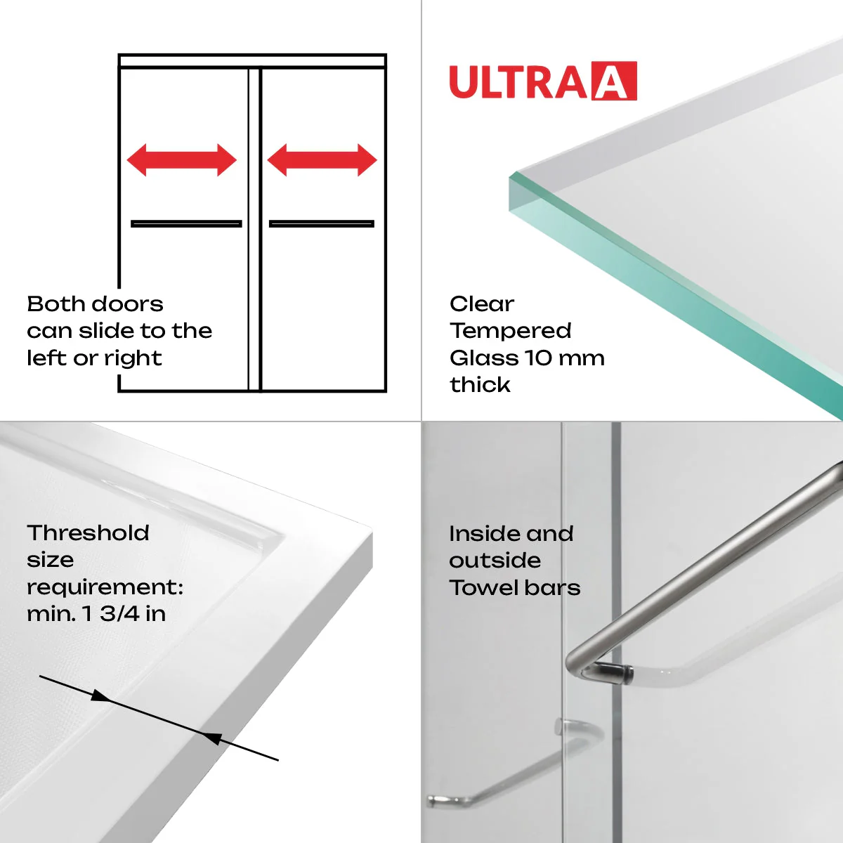 44-48 W x 76 H  Sliding Bypass Framed Shower Door ULTRA-A with Glass in Brushed Nickel - Image 6