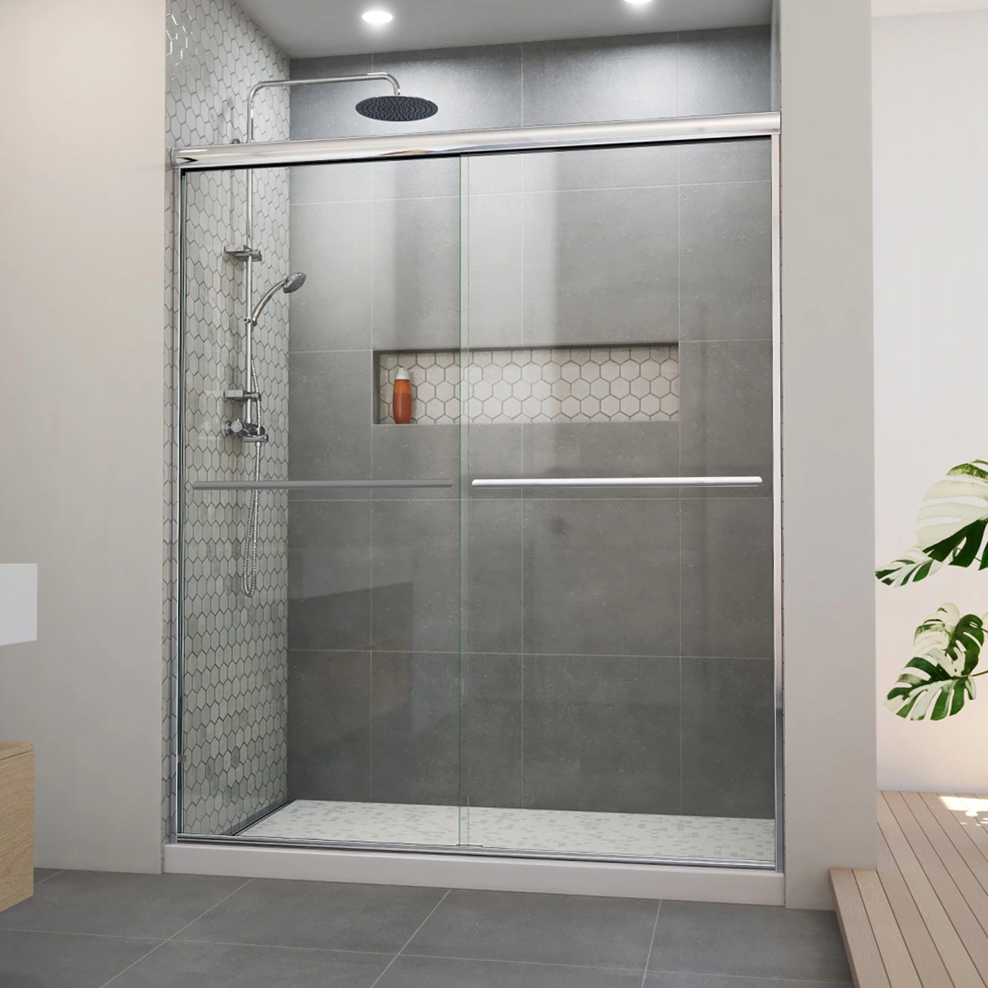 44-48 W x 76 H  Sliding Bypass Framed Shower Door ULTRA-A with Glass in Chrome - Image 2