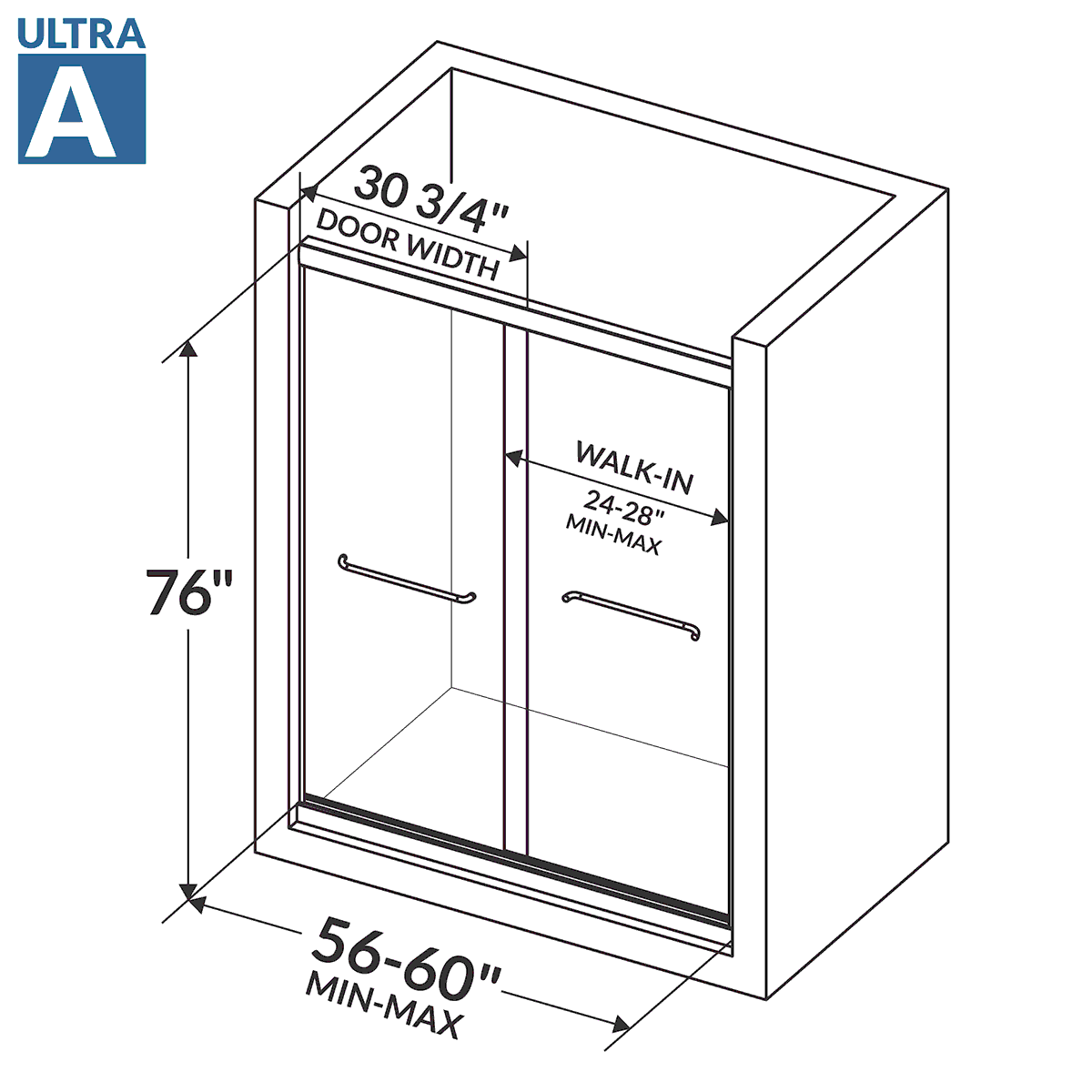 56-60 W x 76 H  Sliding Bypass Shower Door ULTRA-A Brushed Nickel - Image 4