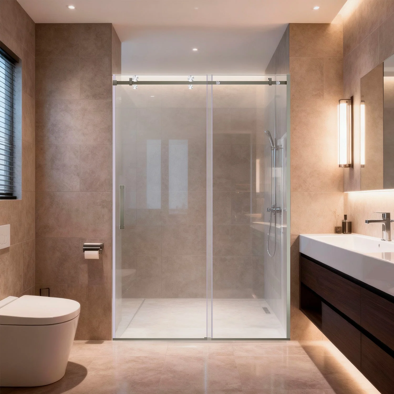 56-60 W x 76 H Sliding Shower Semi-Frameless Door ULTRA-B with Clear Glass in Brushed Nickel - Image 2
