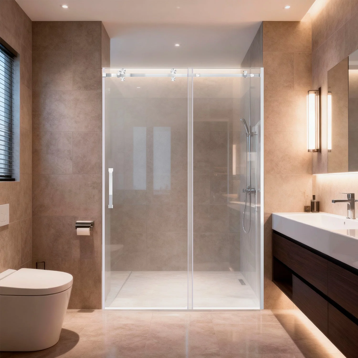 56-60 W x 76 H  Sliding Shower Semi-Frameless Door ULTRA-B with Clear Glass in Chrome - Image 2