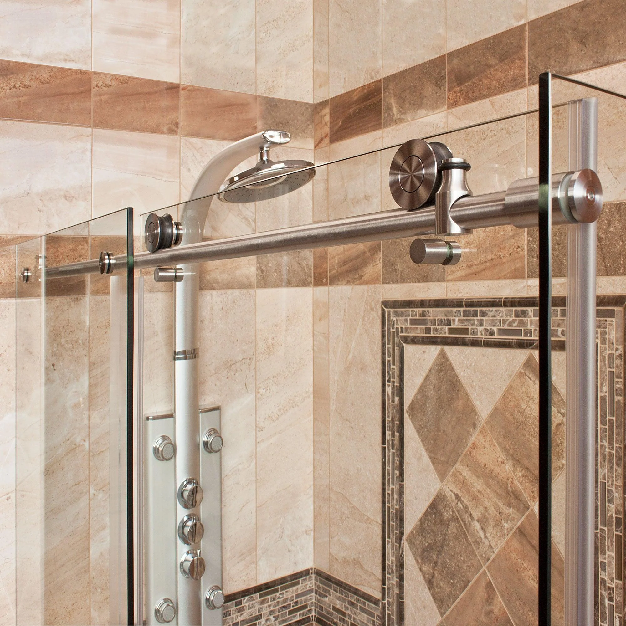 44-48 W x 76 H  x 34 1/2 D Sliding Frameless Shower Enclosure ULTRA-C with Clear Glass in Brushed Nickel - Image 8