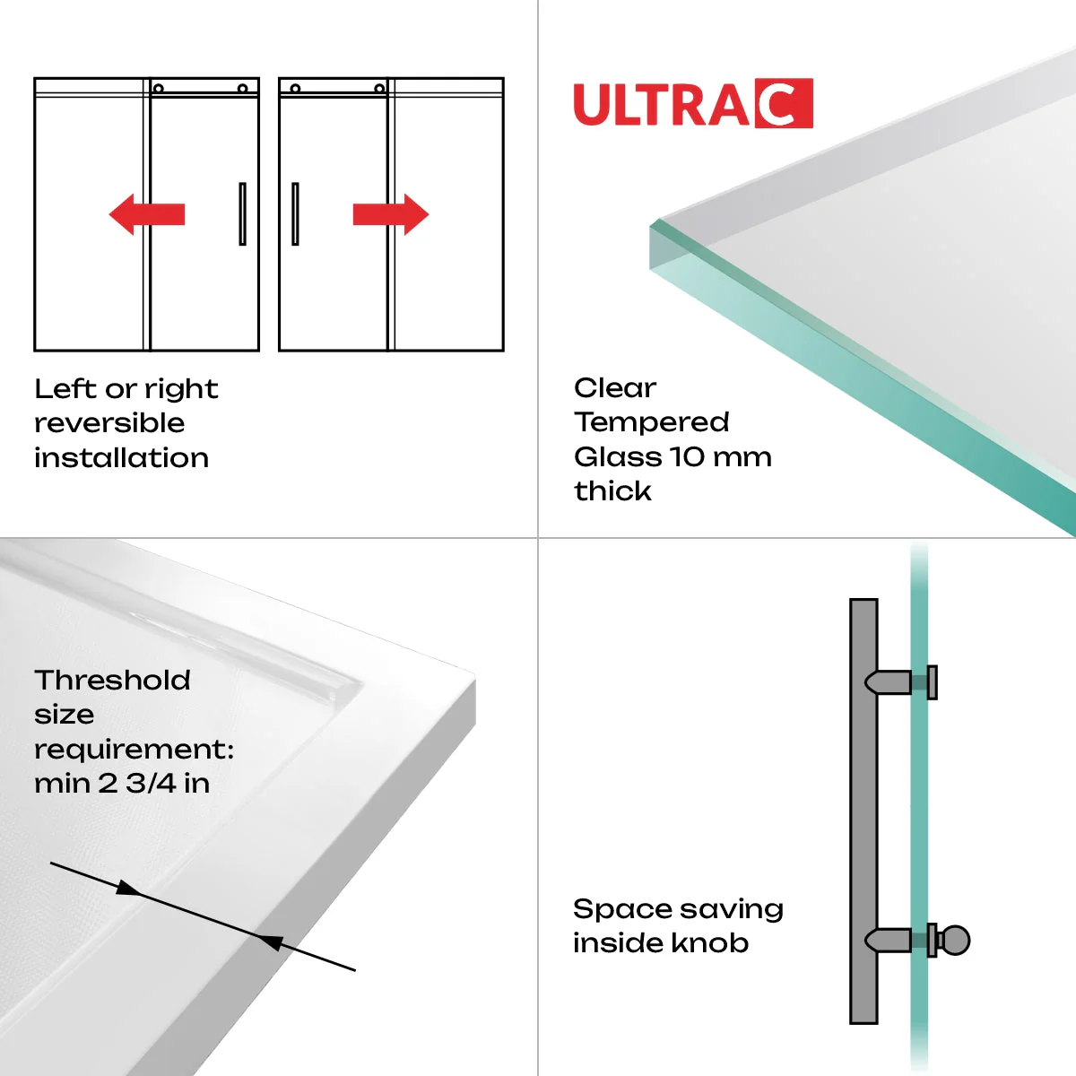 44-48 W x 76 H  Sliding Frameless Shower Door ULTRA-C with Clear Glass in Gold - Image 7