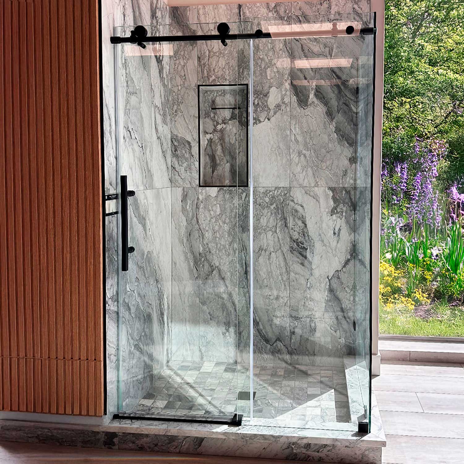44-48 W x 76 H  x 36 D Sliding Frameless Shower Enclosure ULTRA-C with Clear Glass in Matte Black - Image 3