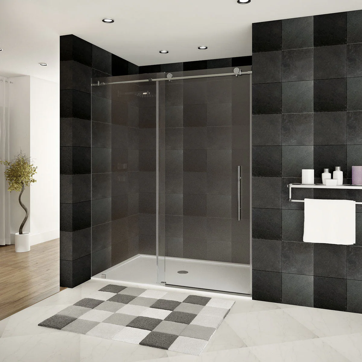 56-60 W x 76 H Sliding Frameless Shower Door ULTRA-C with Clear Glass in Brushed Nickel - Image 3