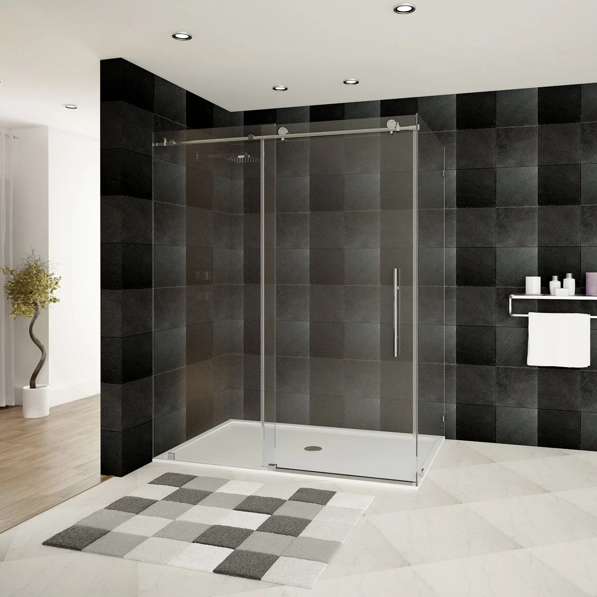 56-60 W x 76 H  x 34 1/2 D Sliding Frameless Shower Enclosure ULTRA-C with Clear Glass in Brushed Nickel - Image 3