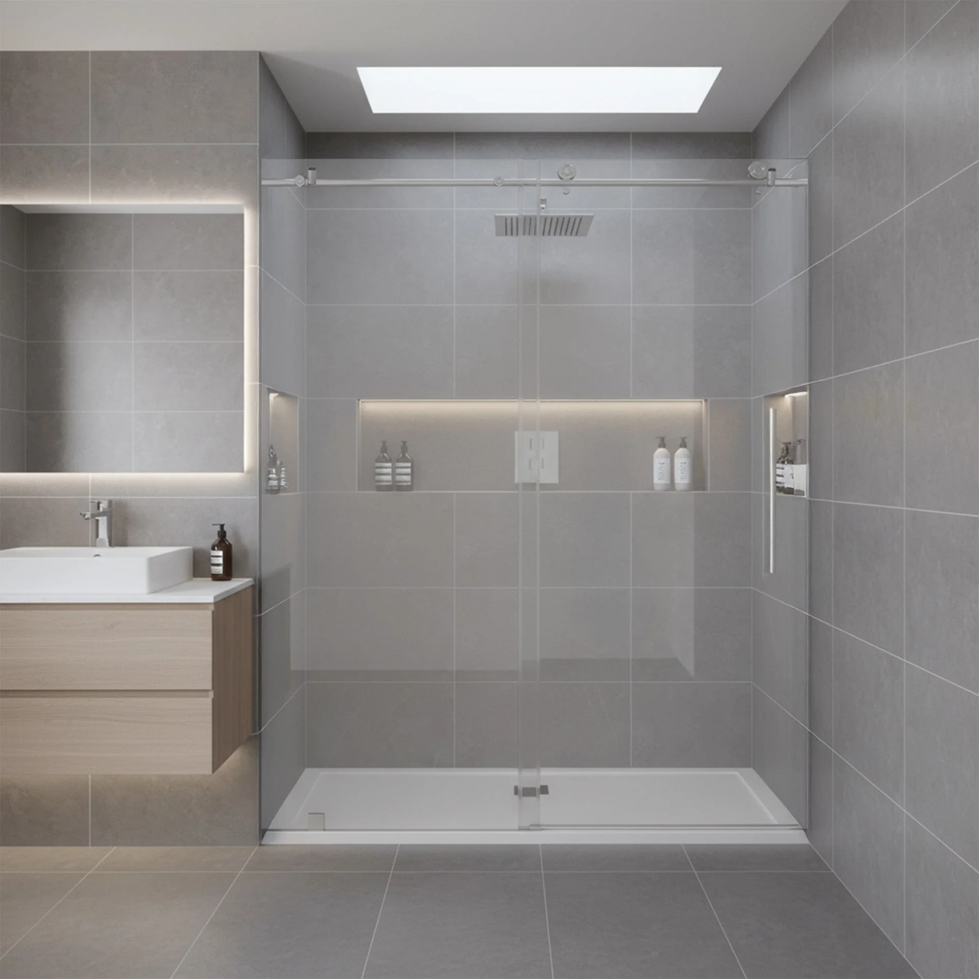 56-60 W x 76 H  Sliding Frameless Shower Door ULTRA-C with Clear Glass in Chrome - Image 2