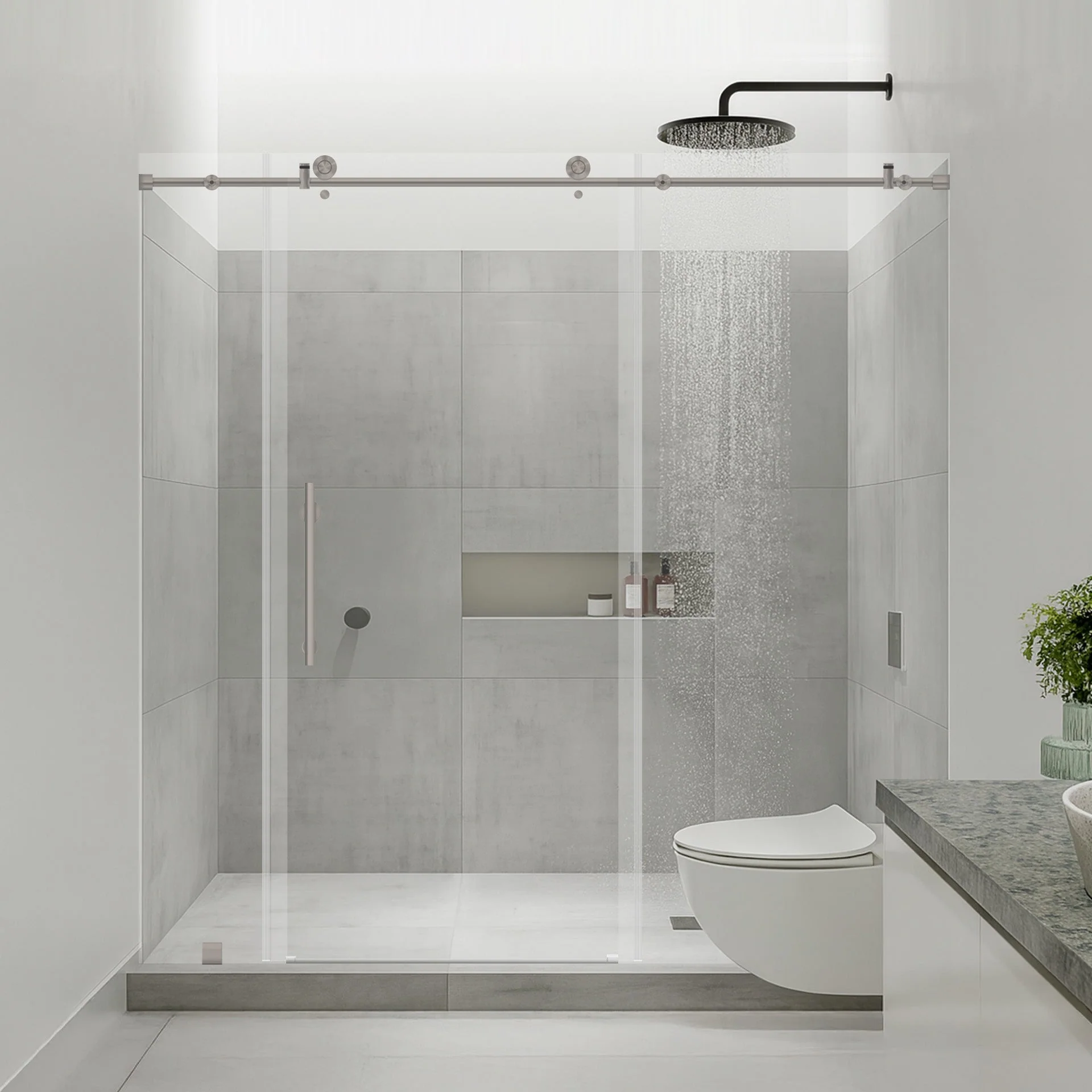 68-72 W x 76 H  Sliding Frameless Shower Door ULTRA-C with Clear Glass in Brushed Nickel - Image 2