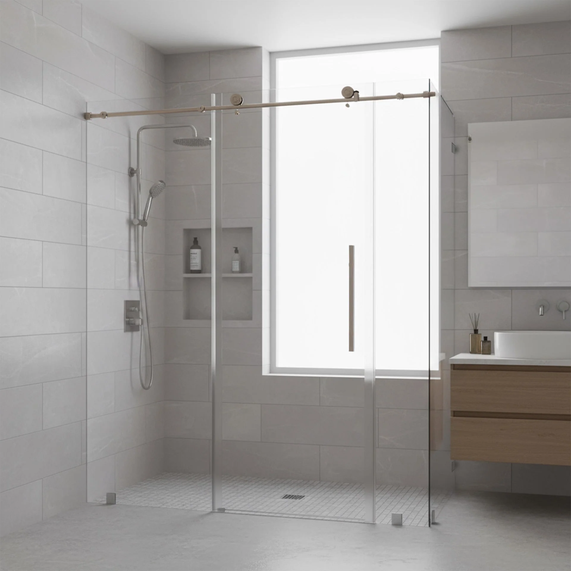 68-72 W x 76 H  x 36 D Sliding Frameless Shower Enclosure ULTRA-C with Clear Glass in Brushed Nickel - Image 2