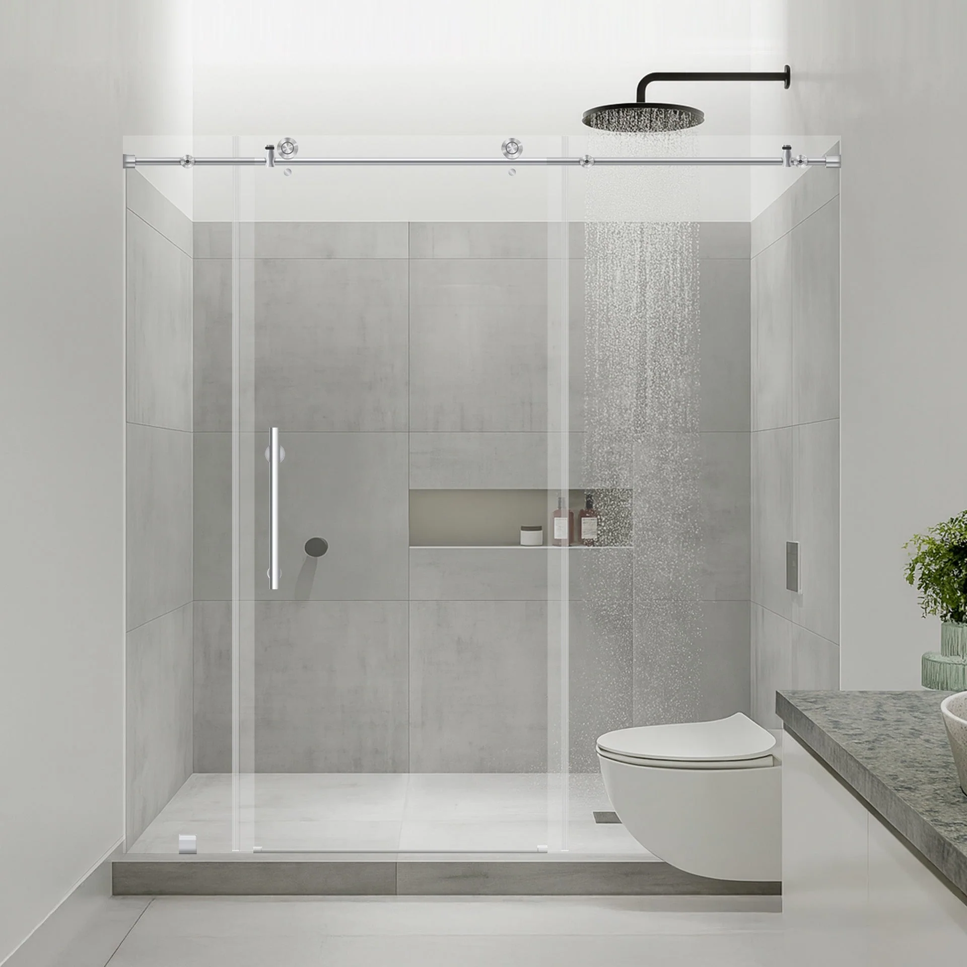 68-72 W x 76 H  Sliding Frameless Shower Door ULTRA-C with Clear Glass in Chrome - Image 2