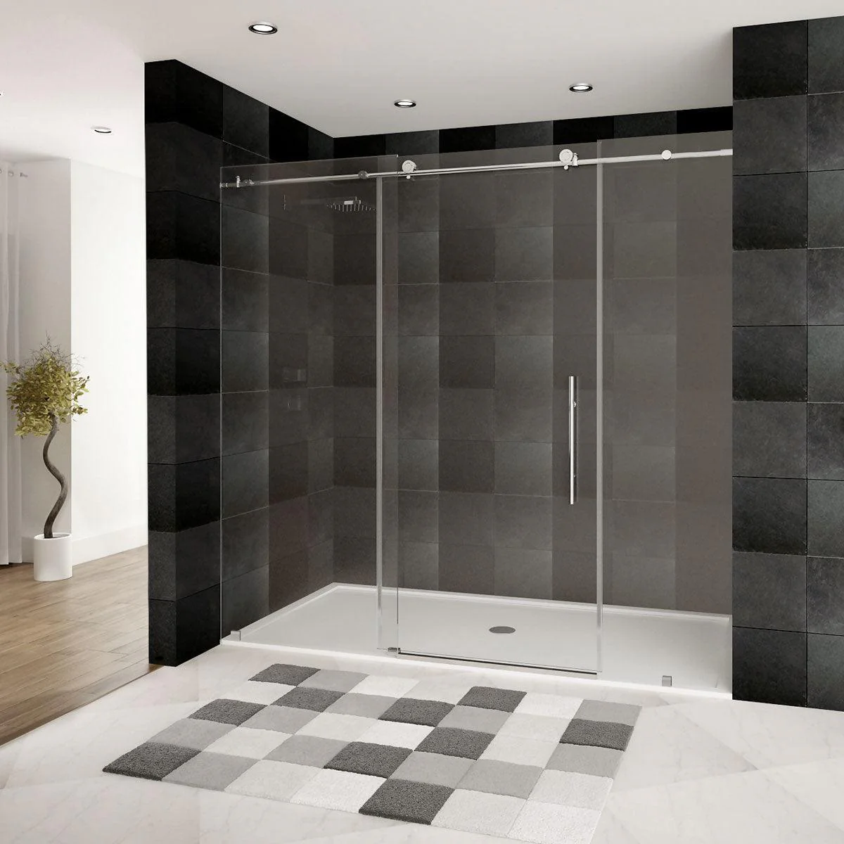 68-72 W x 76 H  Sliding Frameless Shower Door ULTRA-C with Clear Glass in Chrome - Image 3