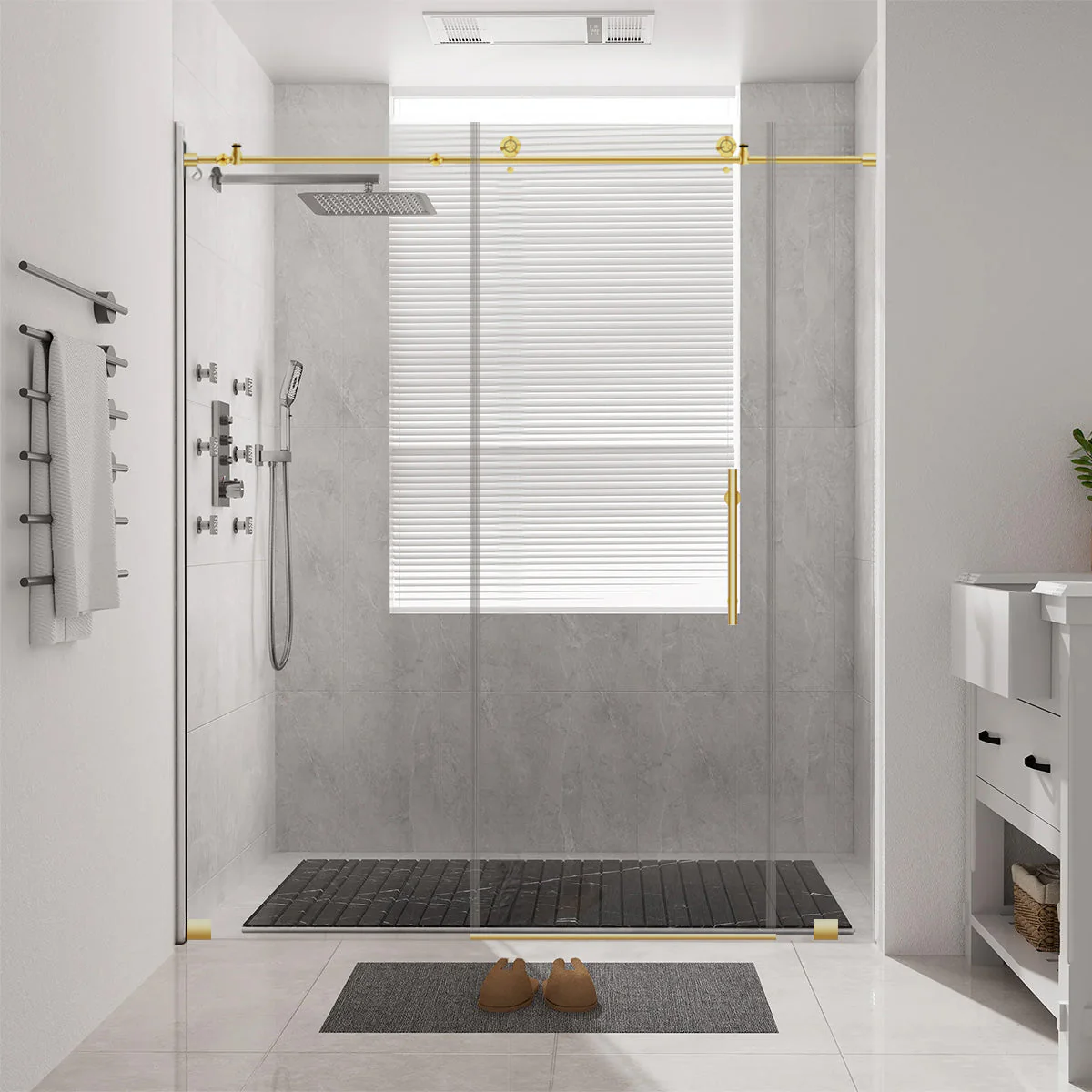 68-72 W x 76 H  Sliding Frameless Shower Door ULTRA-C with Clear Glass in Gold - Image 2