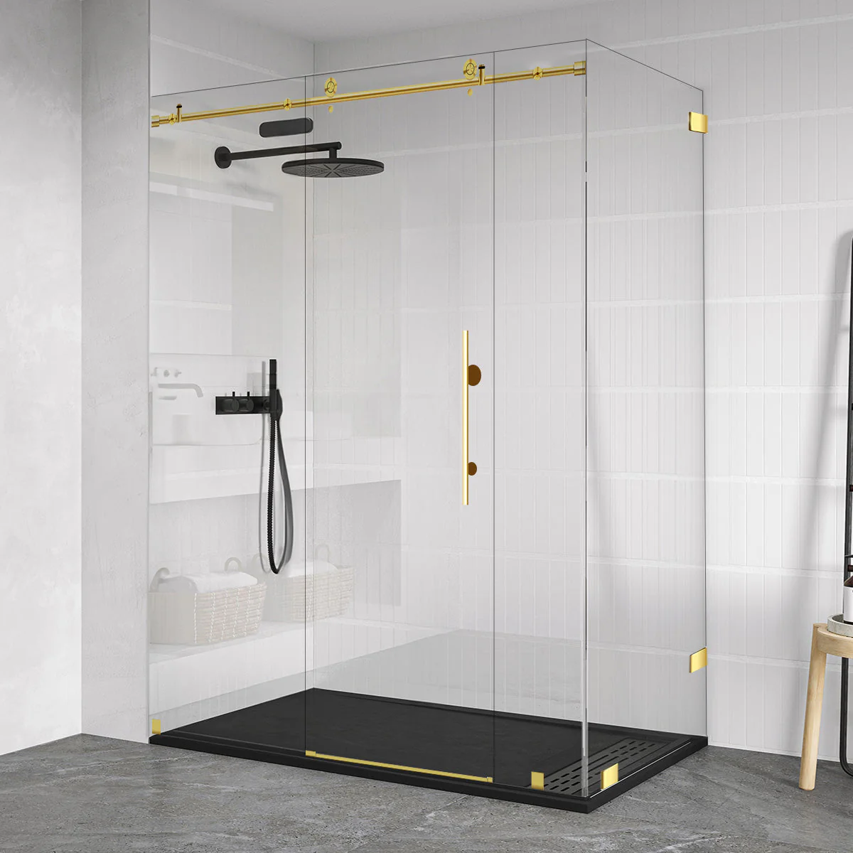 68-72 W x 76 H  x 34 1/2 D Sliding Frameless Shower Enclosure ULTRA-C with Clear Glass in Gold - Image 2
