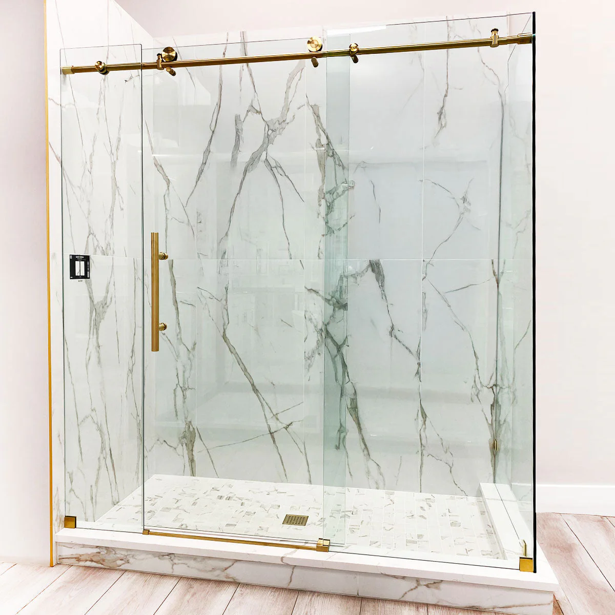 68-72 W x 76 H  x 34 1/2 D Sliding Frameless Shower Enclosure ULTRA-C with Clear Glass in Gold - Image 3
