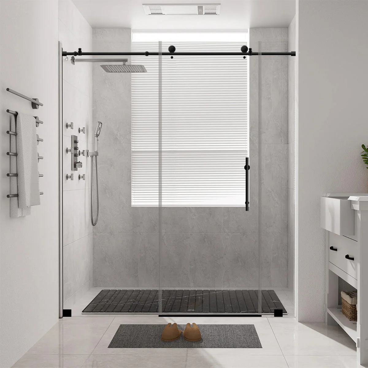 68-72 W x 76 H  Sliding Frameless Shower Door ULTRA-C with Clear Glass in Matte Black - Image 2