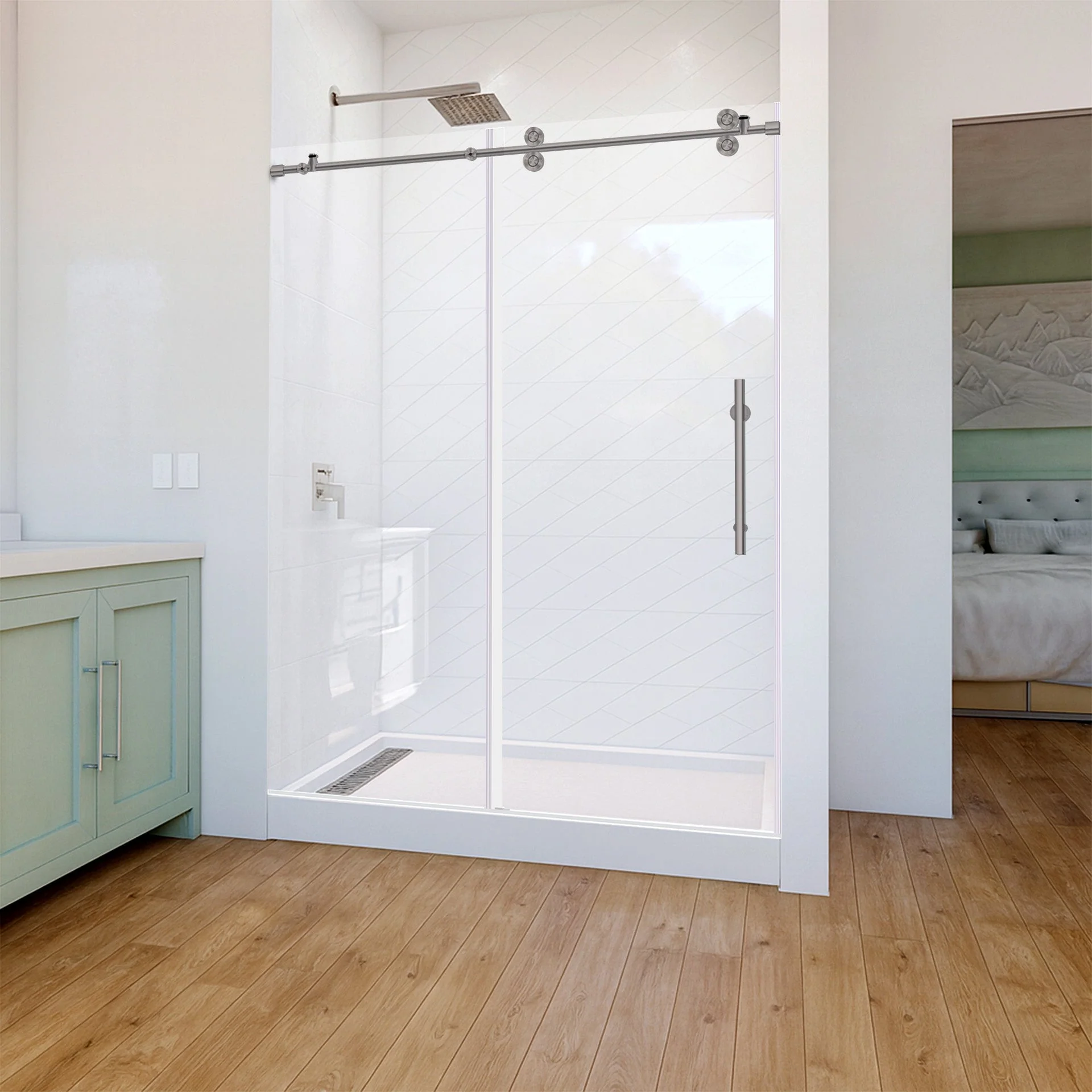 44-48 W x 79 H  Sliding Shower Door ULTRA-D Brushed Nickel - Image 2