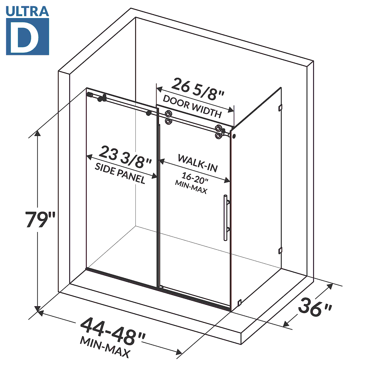 44-48 W x 79 H  x 36 D Sliding Shower Enclosure ULTRA-D Brushed Nickel - Image 4