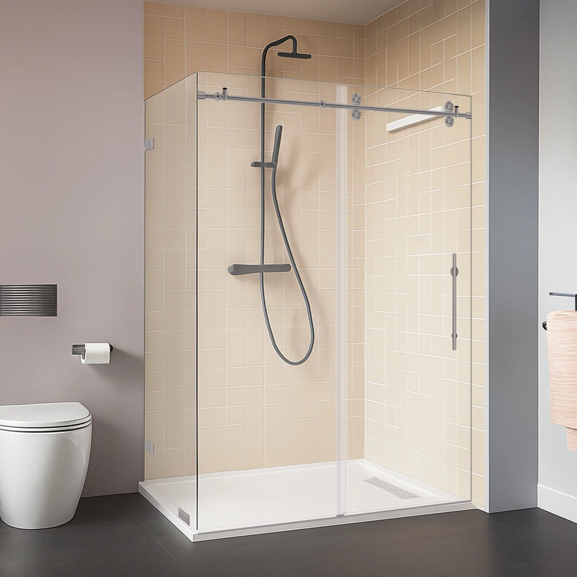 56-60 W x 79 H  x 34 1/2 D Sliding Shower Enclosure ULTRA-D Brushed Nickel - Image 2