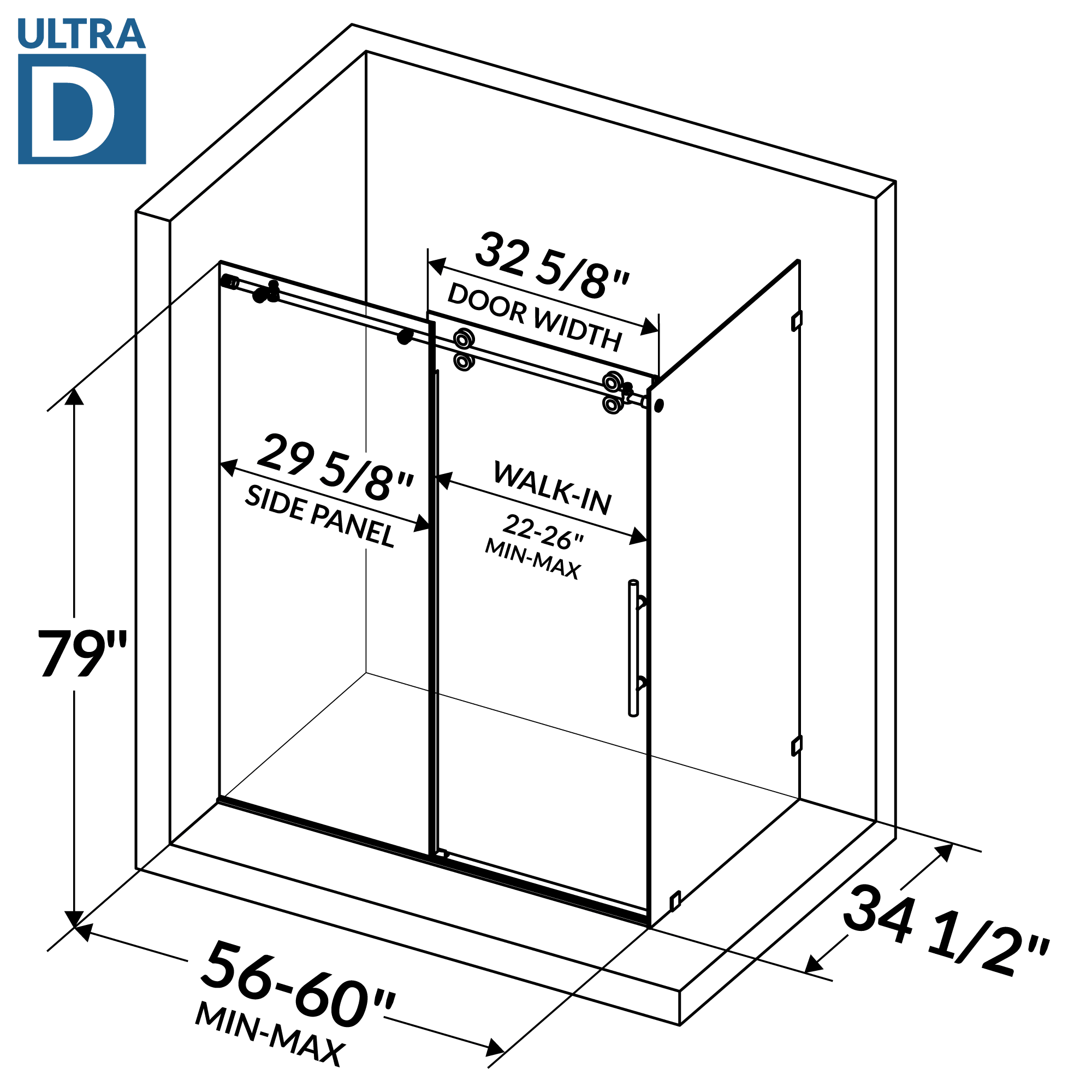 56-60 W x 79 H  x 34 1/2 D Sliding Shower Enclosure ULTRA-D Brushed Nickel - Image 4