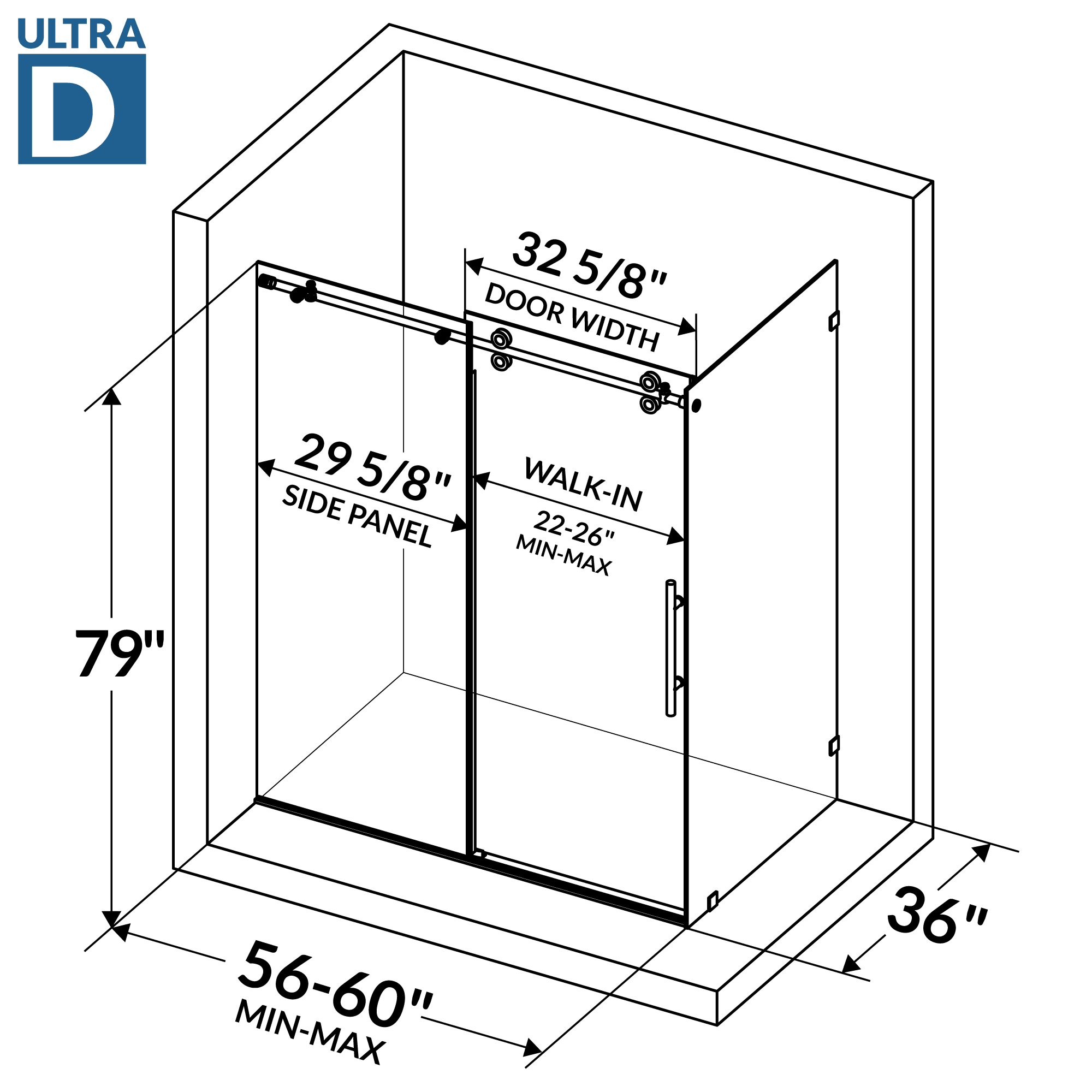 56-60 W x 79 H  x 36 D Sliding Shower Enclosure ULTRA-D Brushed Nickel - Image 7