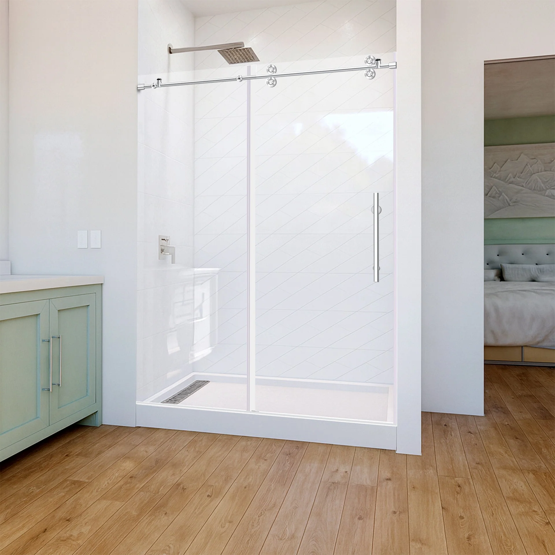 56-60 W x 79 H  Sliding Shower Door ULTRA-D Chrome - Image 2