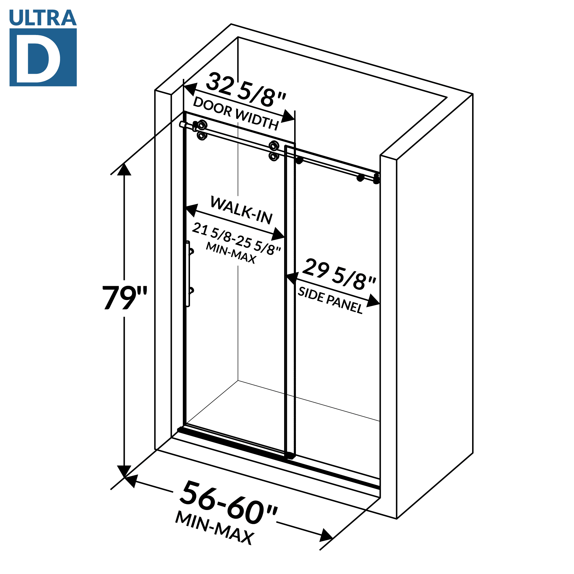 56-60 W x 79 H  Sliding Shower Door ULTRA-D Chrome - Image 4