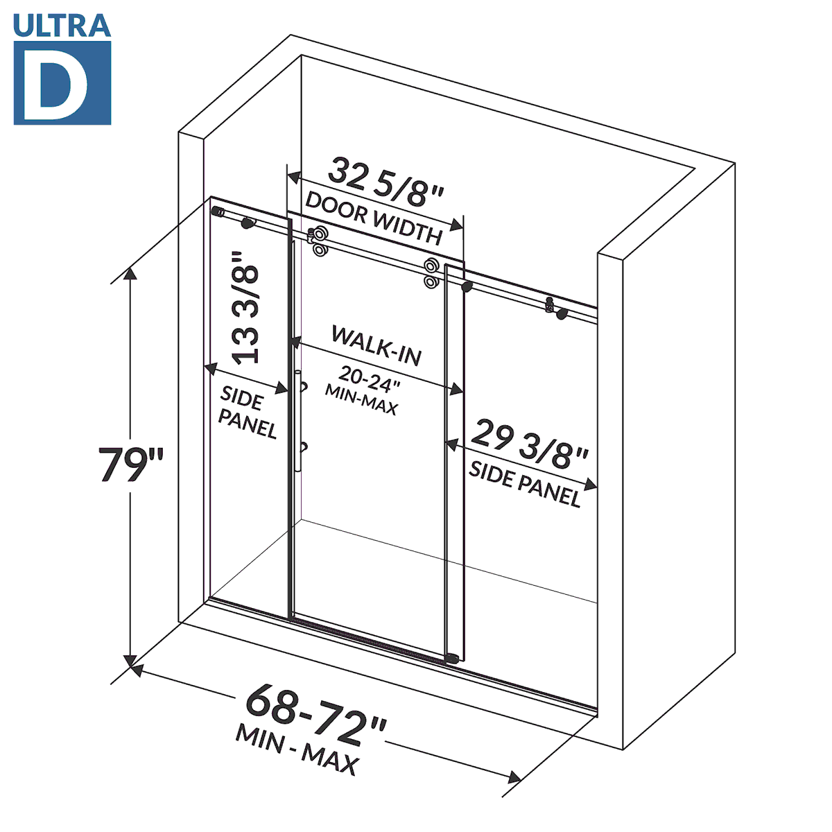 68-72 W x 79 H  Sliding Shower Door ULTRA-D Chrome - Image 4