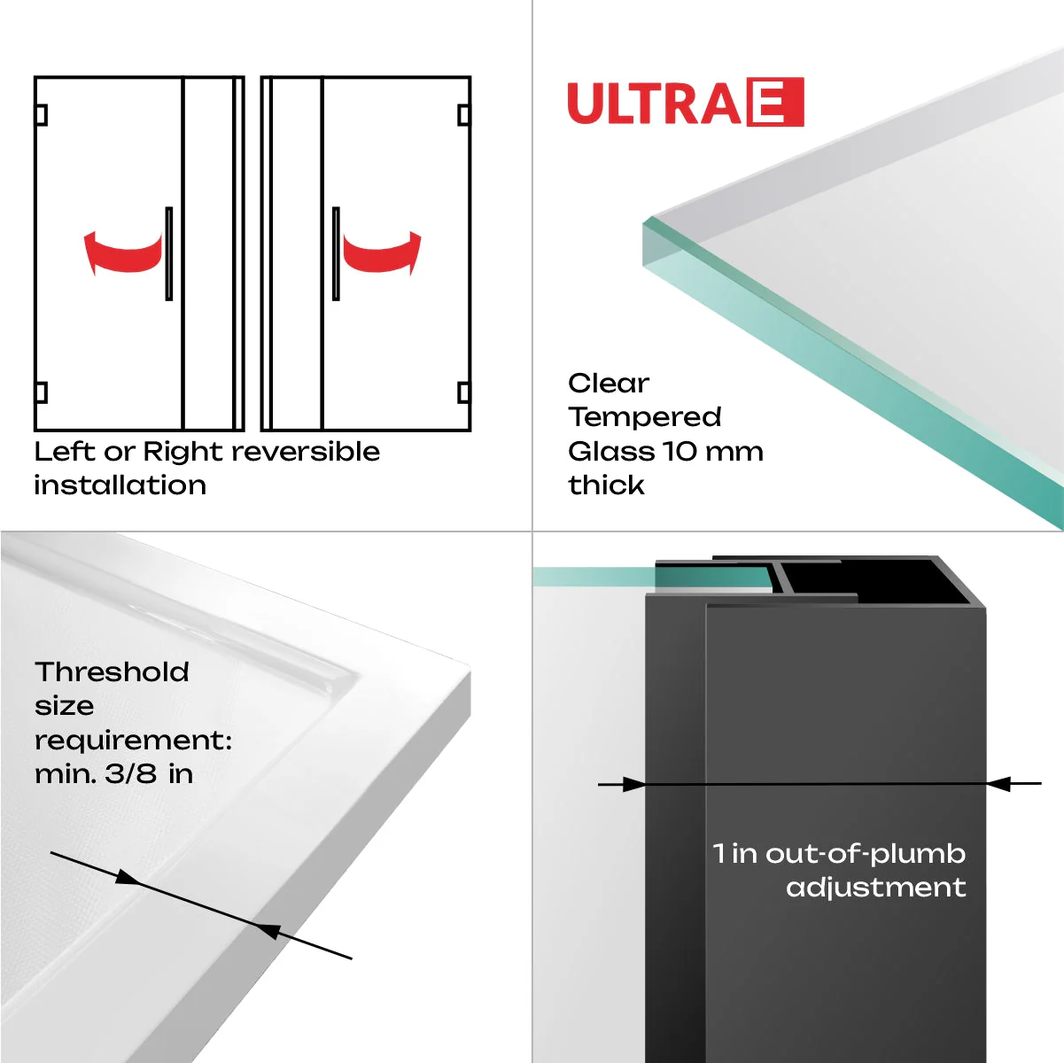 50-51 W x 72 H  Swing-Out Shower Door ULTRA-E Matte Black - Image 8