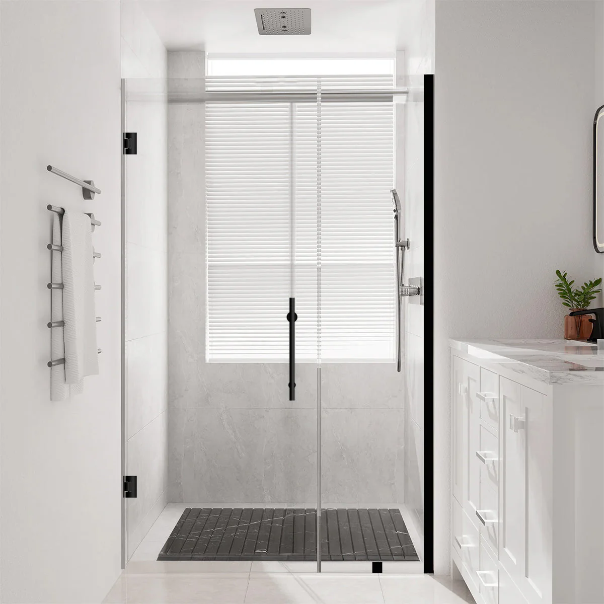 54-55 W x 72 H  Swing-Out Shower Door ULTRA-E Matte Black - Image 2