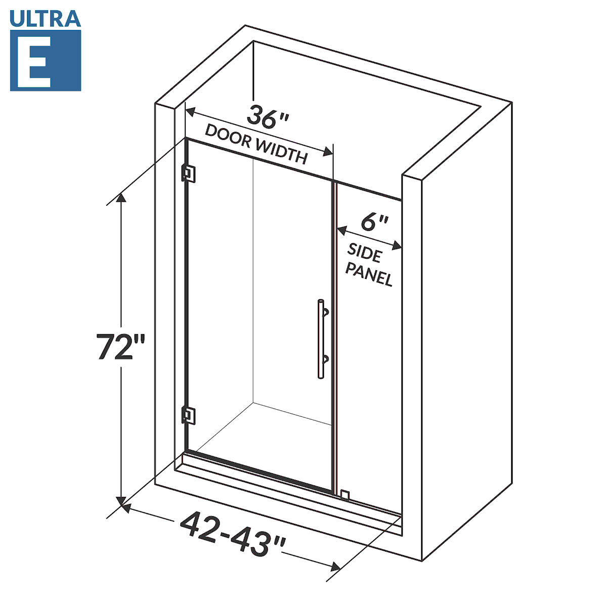 42-43 W x 72 H  Swing-Out Shower Door ULTRA-E Matte Black - Image 3