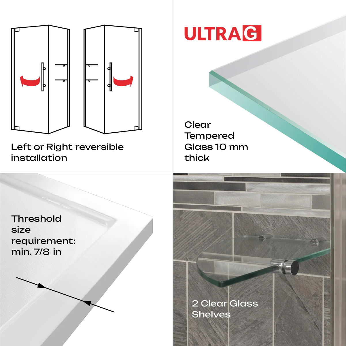 29 3/8-30 W x 72 H  x 34-35 D Swing-Out Shower Enclosure ULTRA-G Brushed Nickel - Image 9