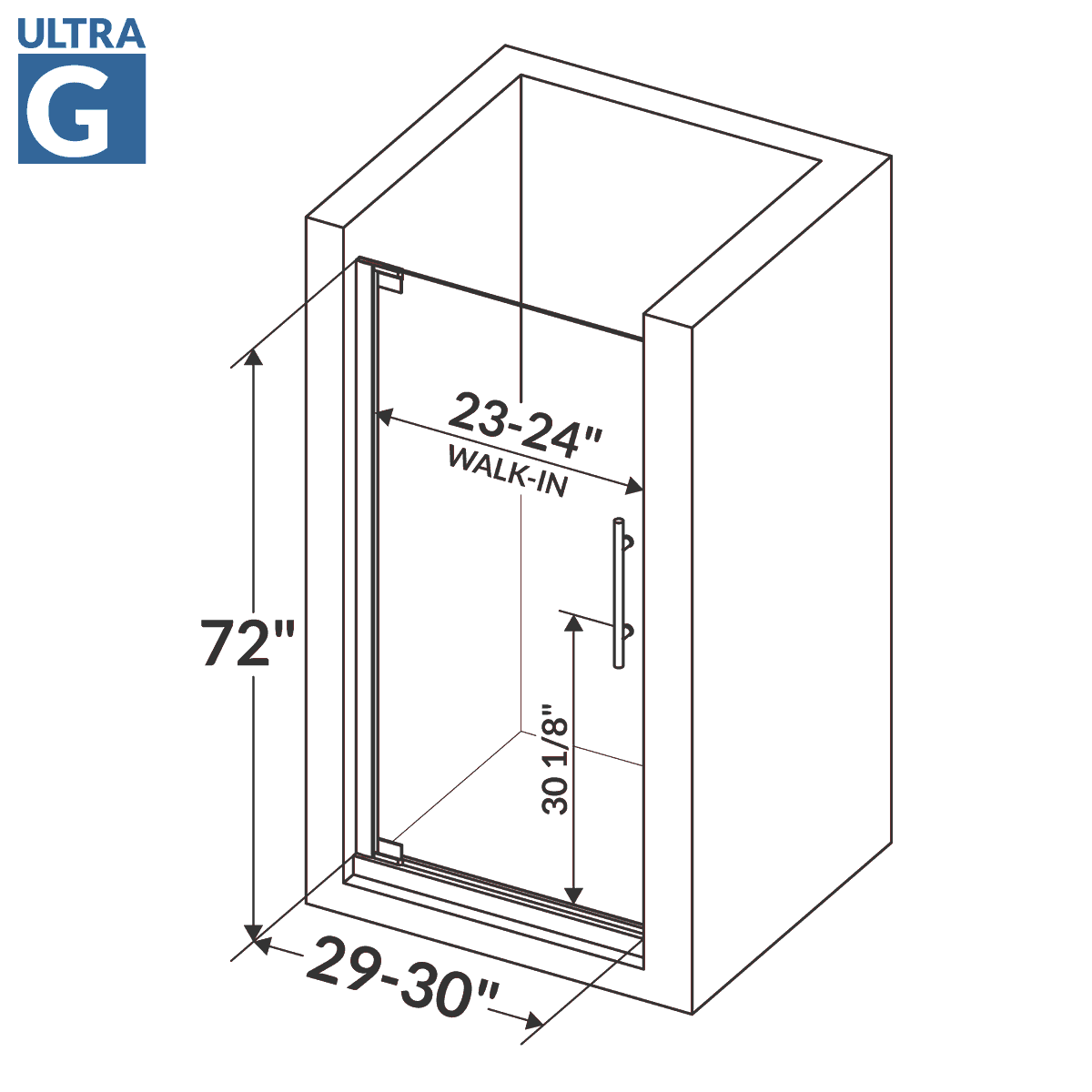 29-30 W x 72 H  Swing-Out Shower Door ULTRA-G Chrome - Image 3