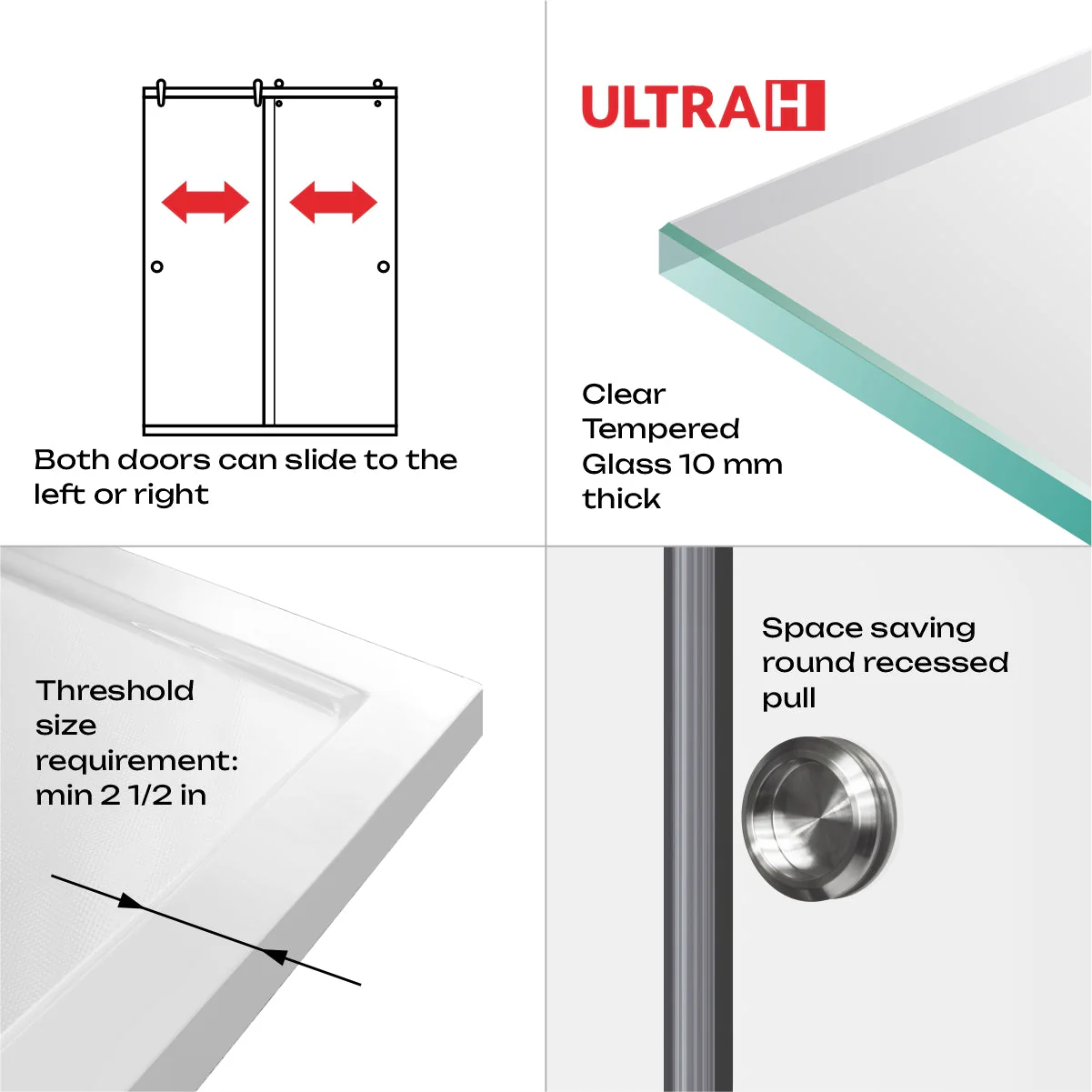 45 1/2-48 W x 76 H  Bypass Sliding Shower Door ULTRA-H Brushed Nickel - Image 10