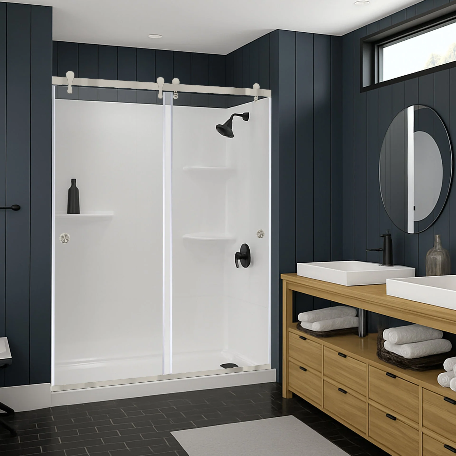 45 1/2-48 W x 76 H  Bypass Sliding Shower Door ULTRA-H Brushed Nickel - Image 2