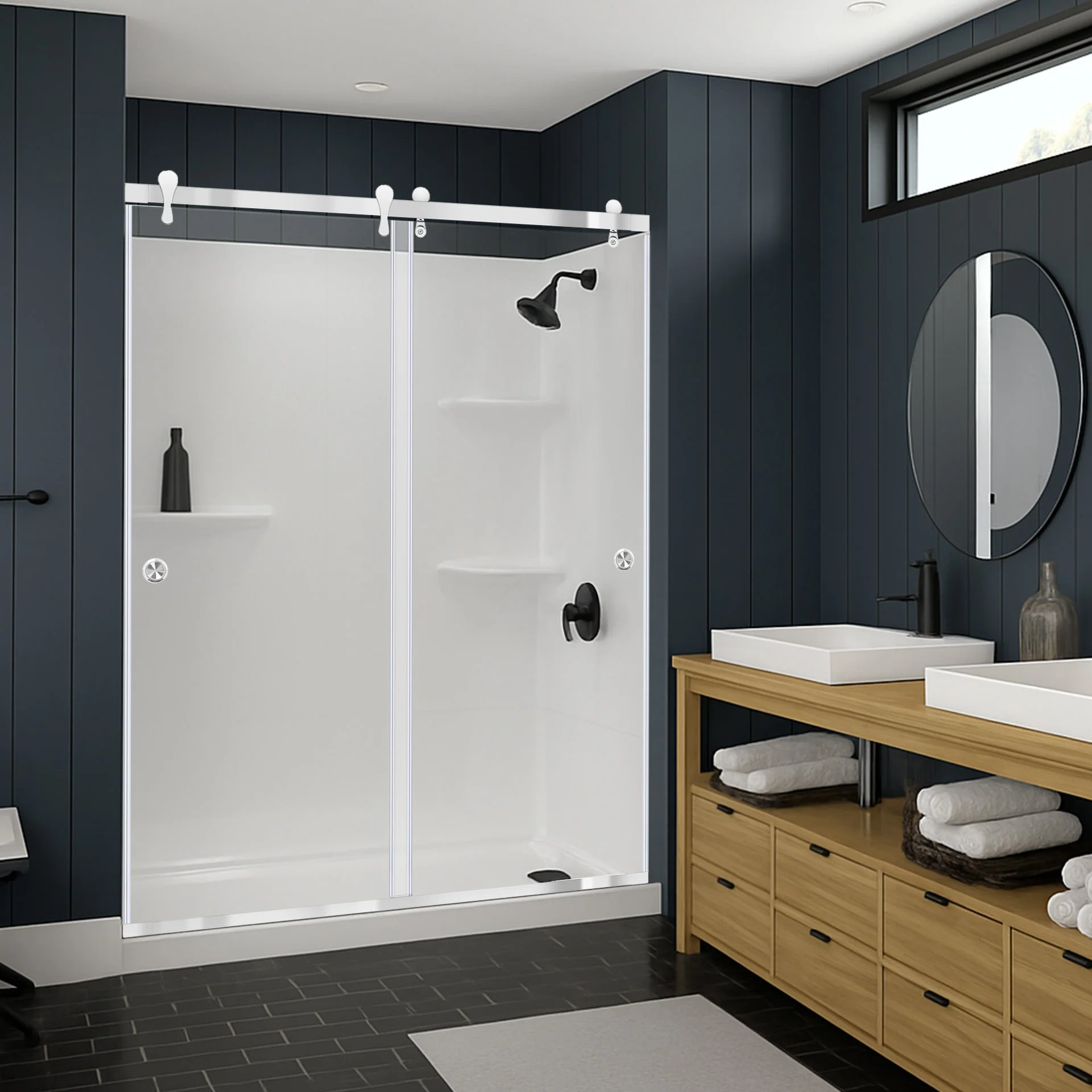 57 1/2-60 W x 76 H  Bypass Sliding Shower Door ULTRA-H Chrome - Image 2