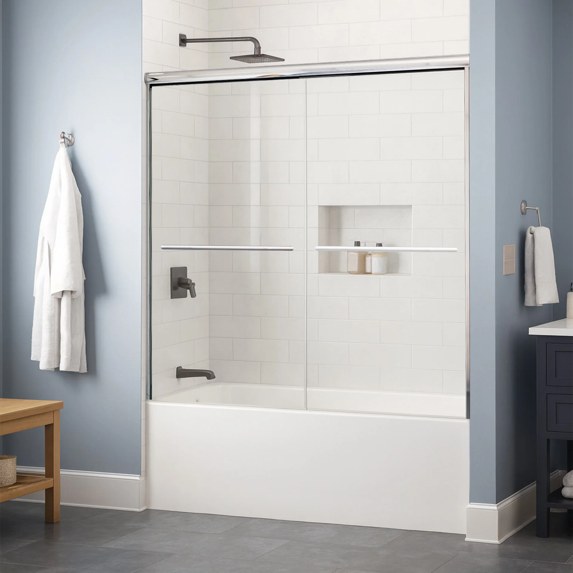 56-60 W x 62 H  Sliding Bypass Framed Shower Door ULTRA-A with Glass in Chrome - Image 2