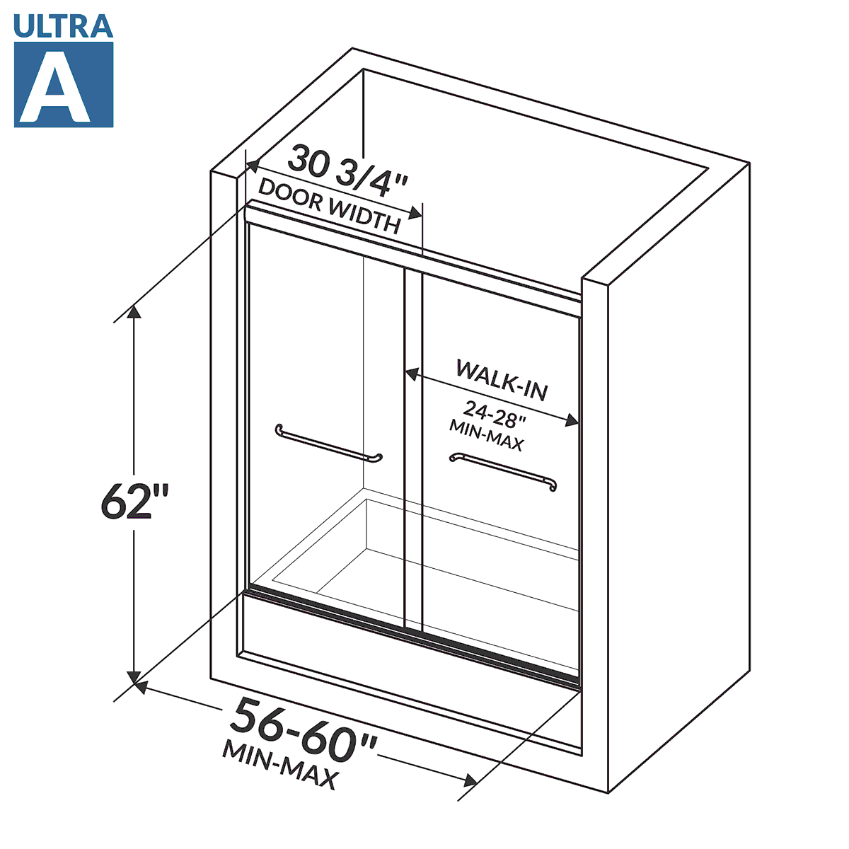 56-60 W x 62 H  Sliding Bypass Framed Shower Door ULTRA-A with Glass in Chrome - Image 4