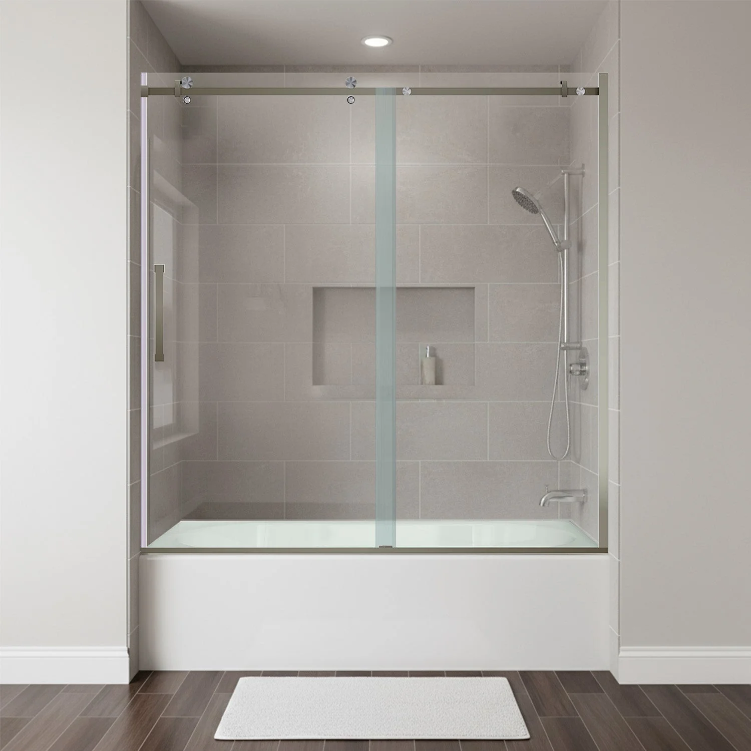 56-60 W x 62 H  Sliding Bathtub Semi-Frameless Door ULTRA-B with Clear Glass in Brushed Nickel - Image 2