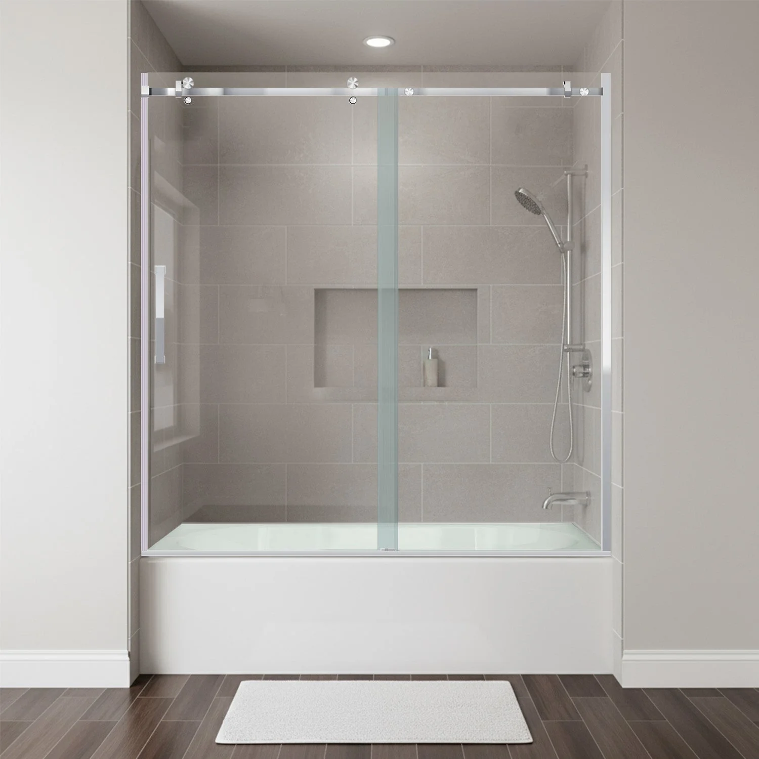 56-60 W x 62 H Sliding Bathtub Semi-Frameless Door ULTRA-B with Clear Glass in Chrome - Image 2
