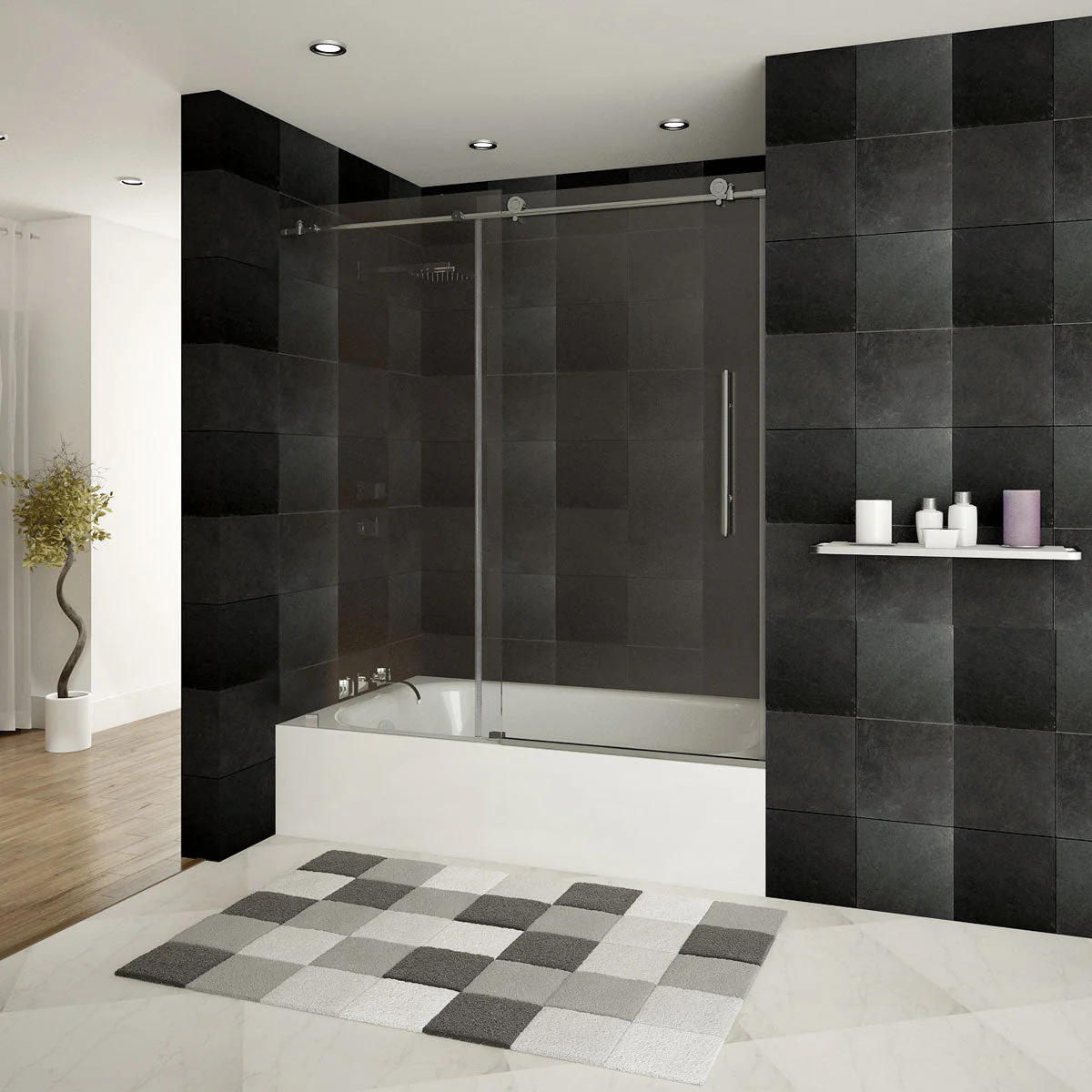 56-60 W x 62 H  Sliding Frameless Bathtub Door ULTRA-C with Clear Glass in Brushed Nickel - Image 2