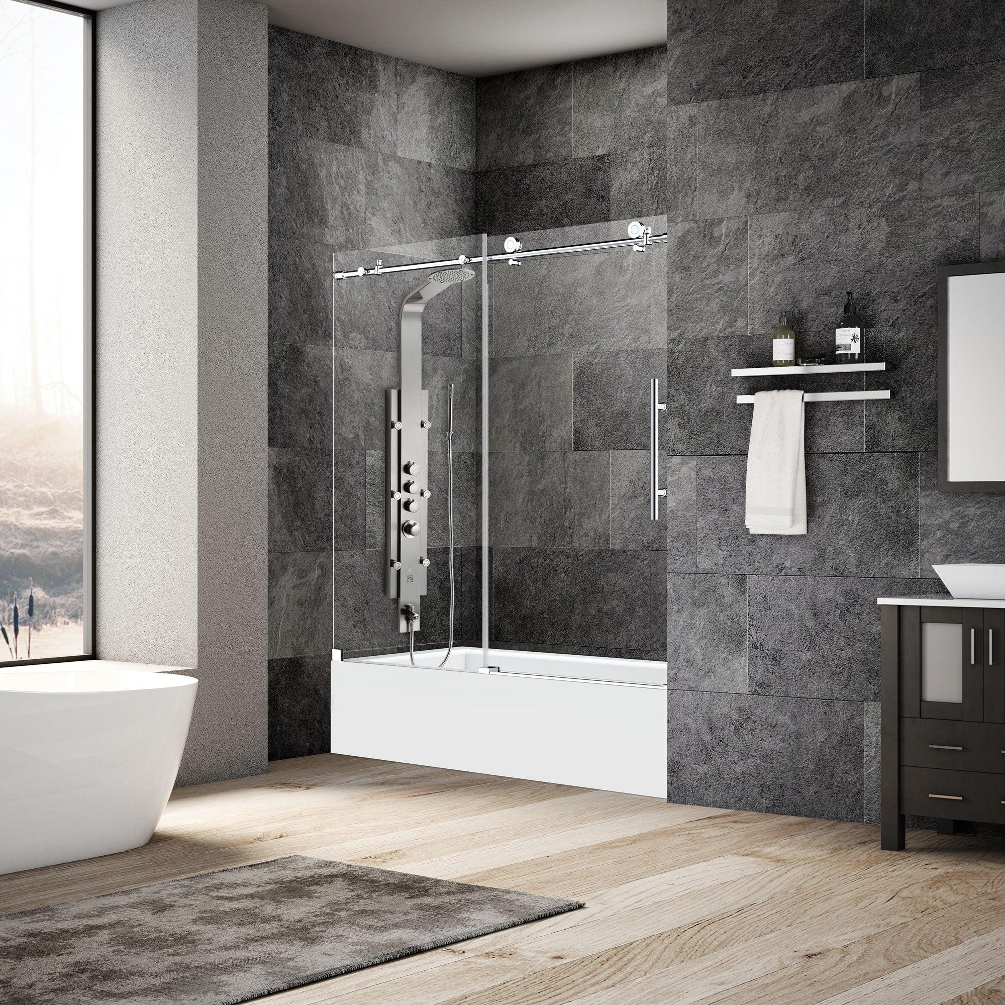 56-60 W x 62 H  Sliding Frameless Bathtub Door ULTRA-C with Clear Glass in Chrome - Image 2