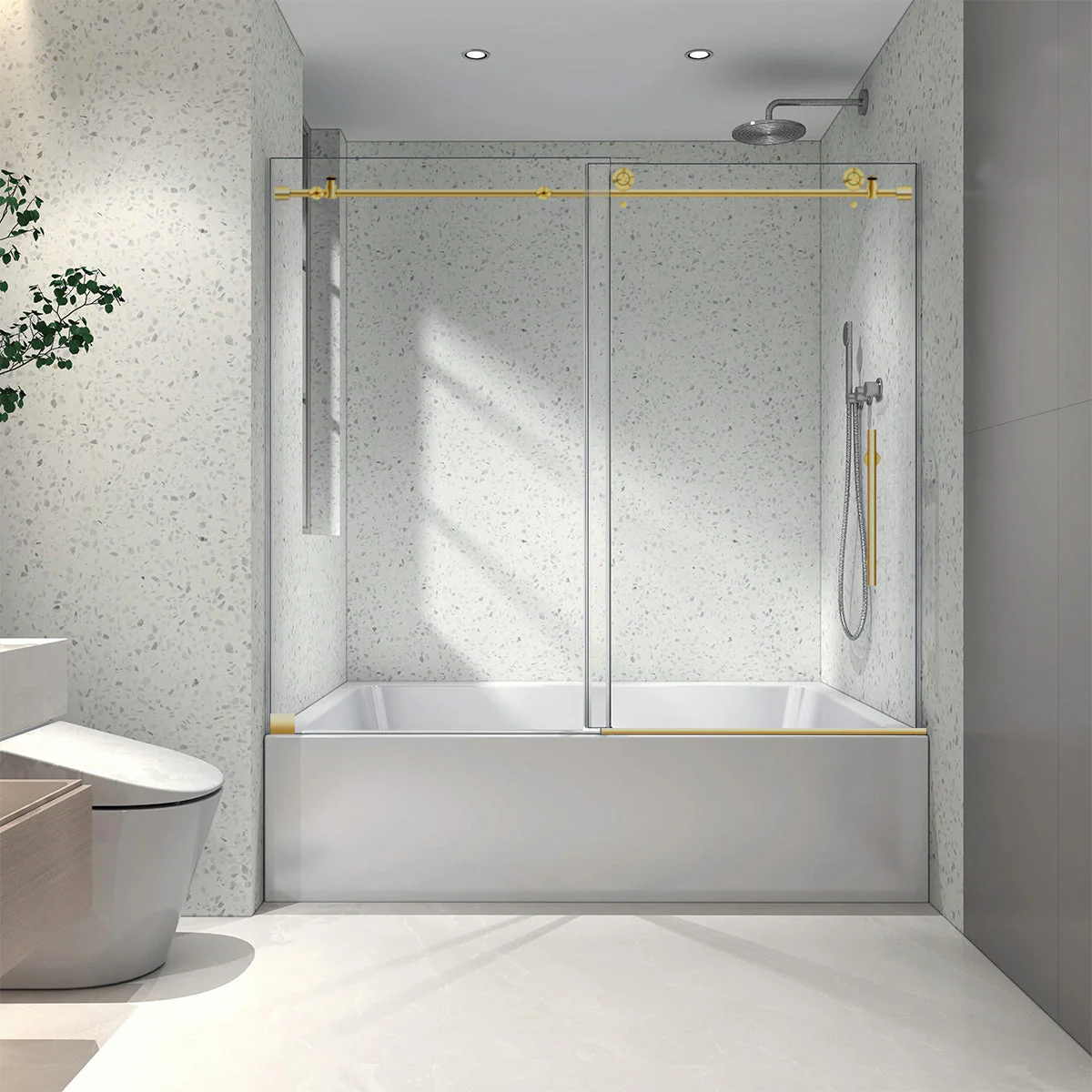 56-60 W x 62 H Sliding Frameless Bathtub Door ULTRA-C with Clear Glass in Gold - Image 2