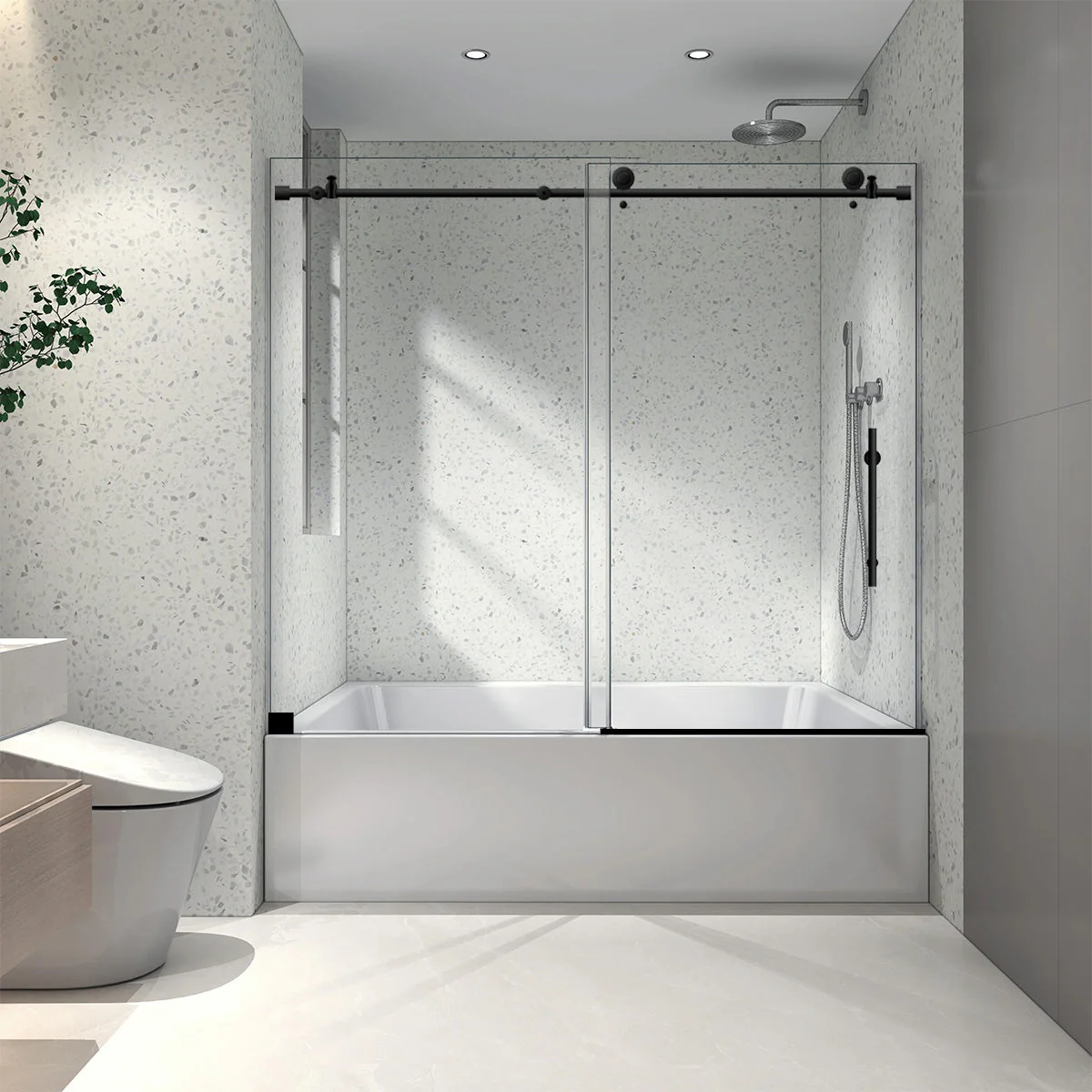 56-60 W x 62 H  Sliding Frameless Bathtub Door ULTRA-C with Clear Glass in Matte Black - Image 2