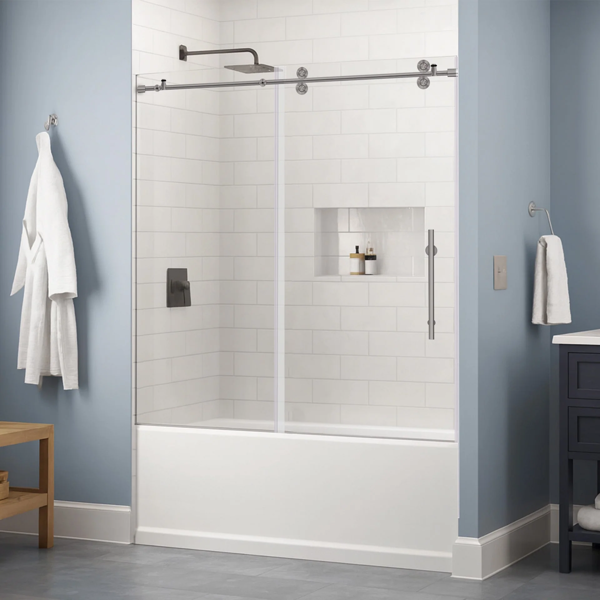 56-60 W x 62 H  Sliding Bathtub Door ULTRA-D Brushed Nickel - Image 2