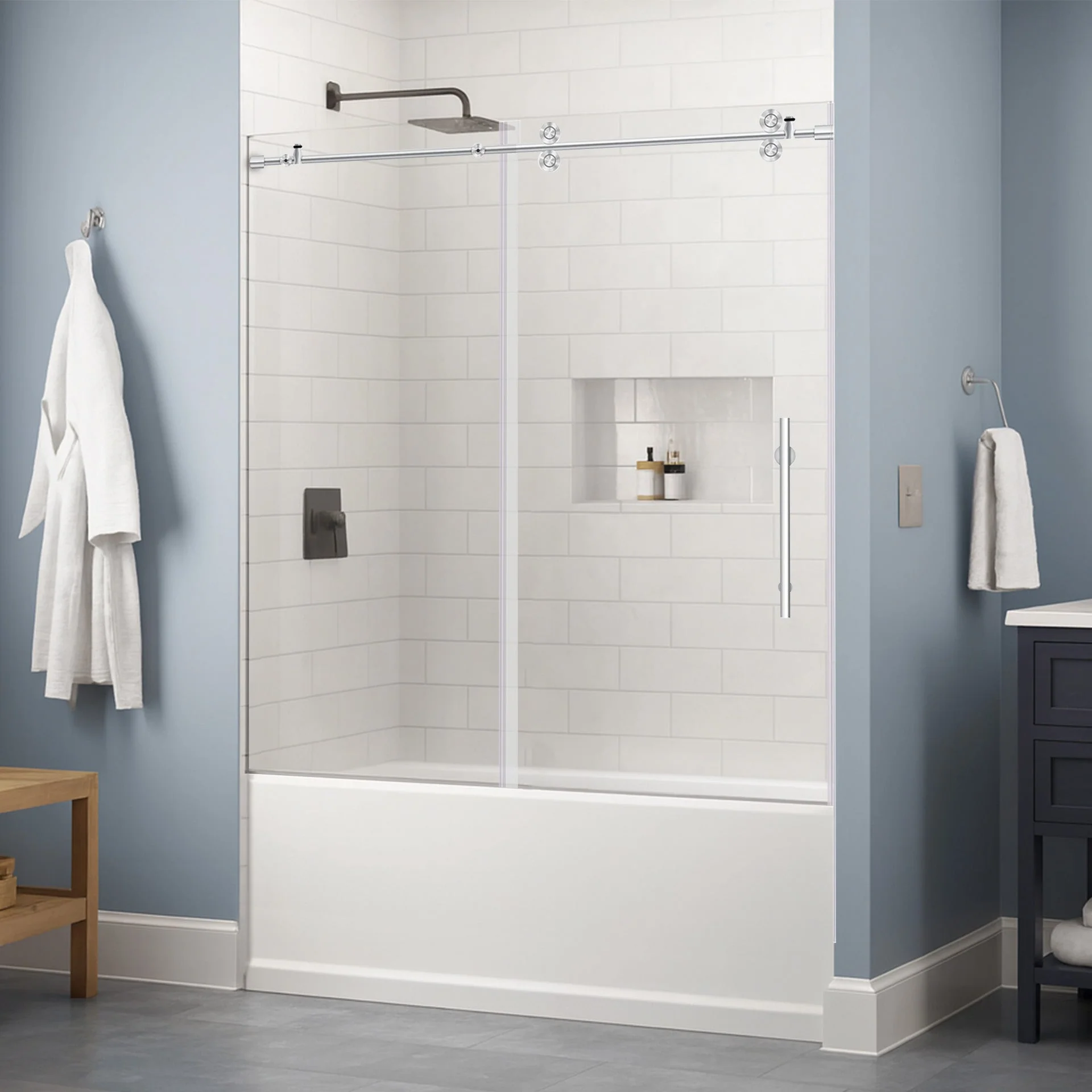 56-60 W x 62 H  Sliding Bathtub Door ULTRA-D Chrome - Image 2