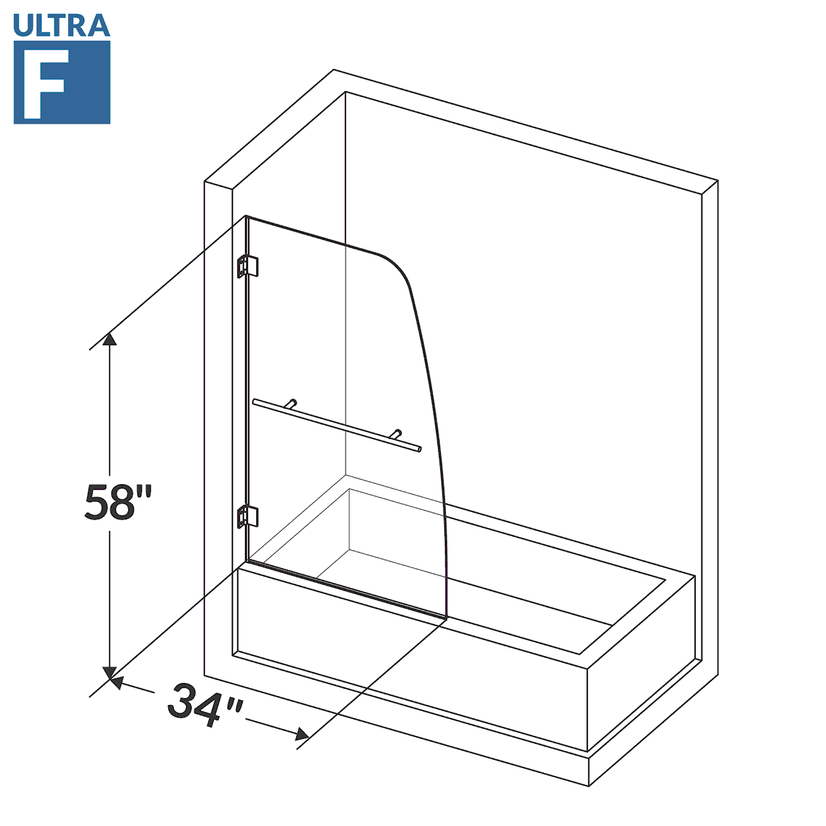 34 W x 58 H  Swing-Out Bathtub Door ULTRA-F Chrome - Image 3