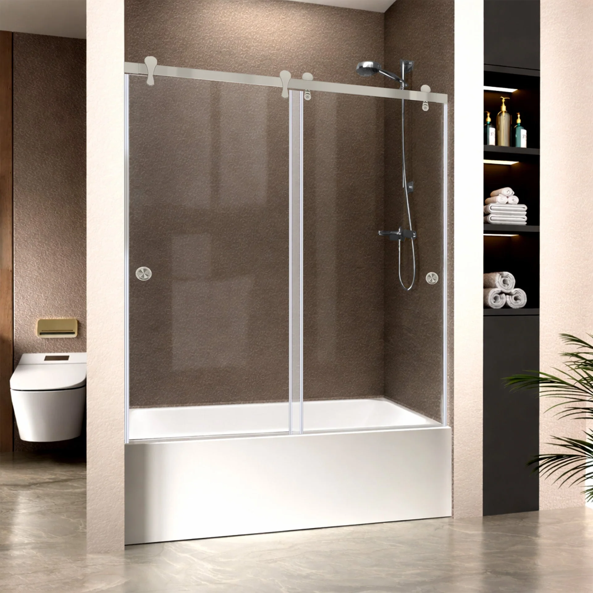 57 1/2-60 W x 62 H  Bypass Sliding Bathtub Door ULTRA-H Brushed Nickel - Image 2