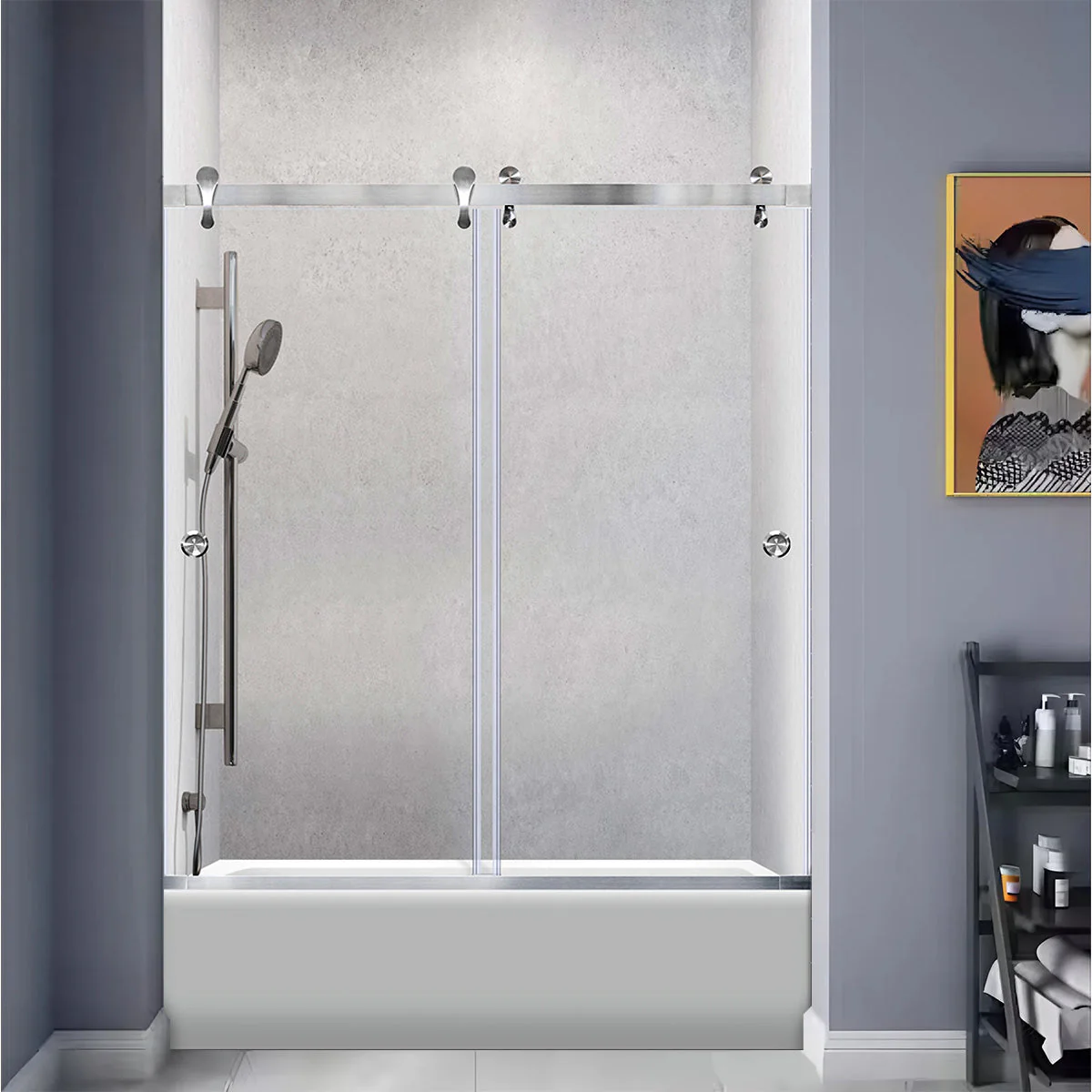 57 1/2-60 W x 62 H  Bypass Sliding Bathtub Door ULTRA-H Brushed Nickel - Image 3