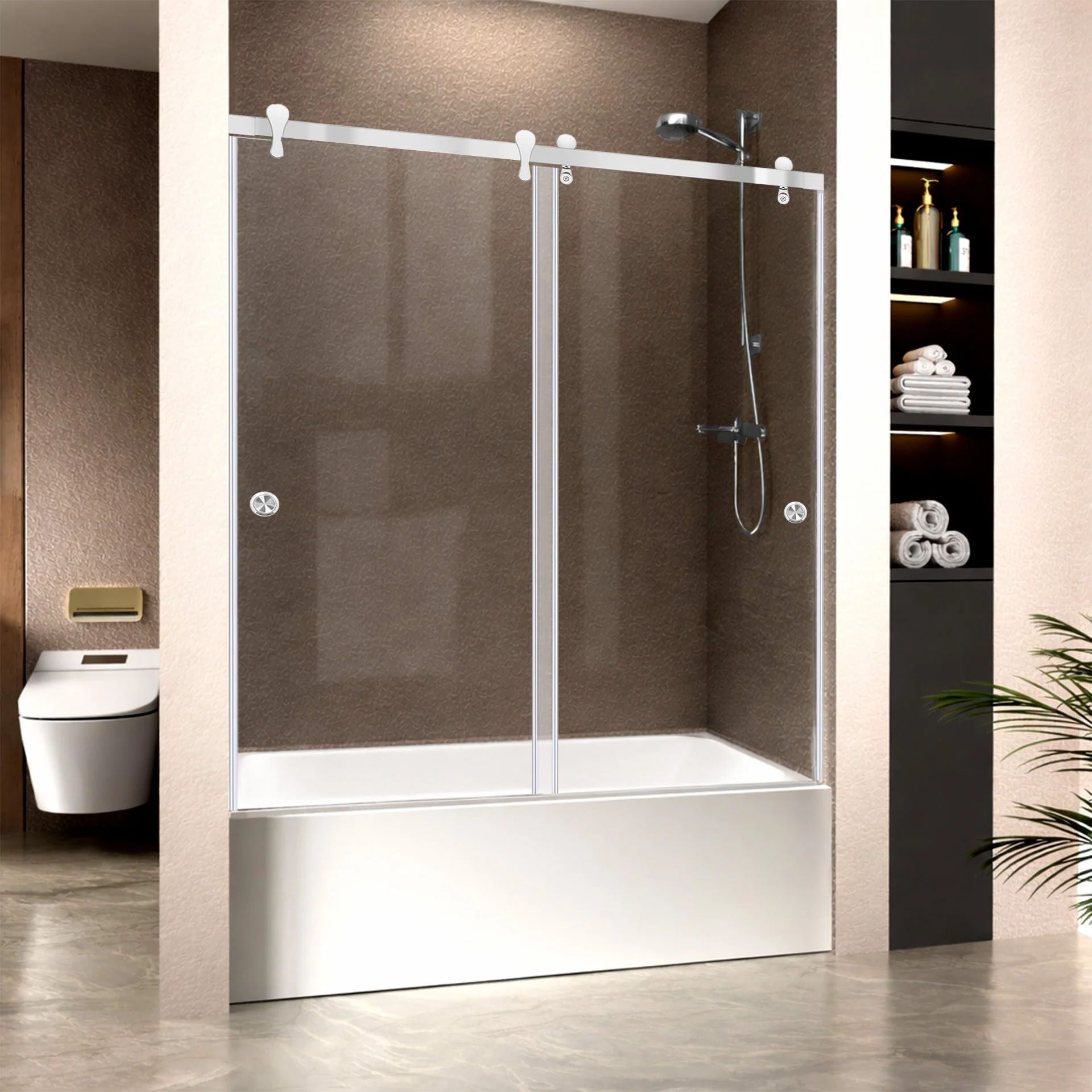 57 1/2-60 W x 62 H  Bypass Sliding Bathtub Door ULTRA-H Chrome - Image 2